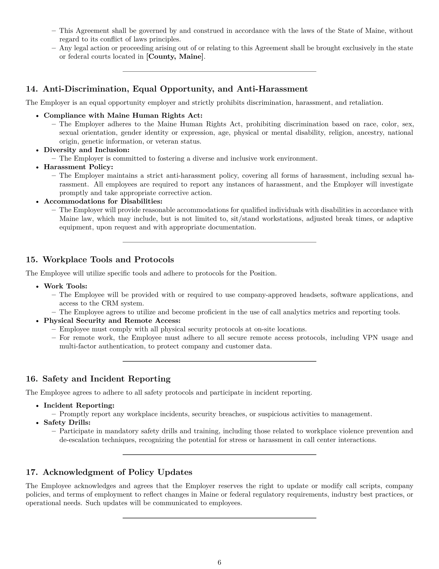 Preview page 6 of Pro Maine call center representative employment contract template