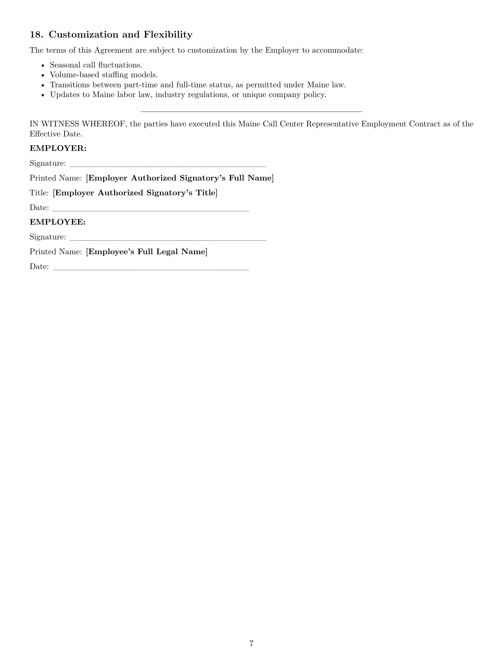 Preview page 7 of Pro Maine call center representative employment contract template