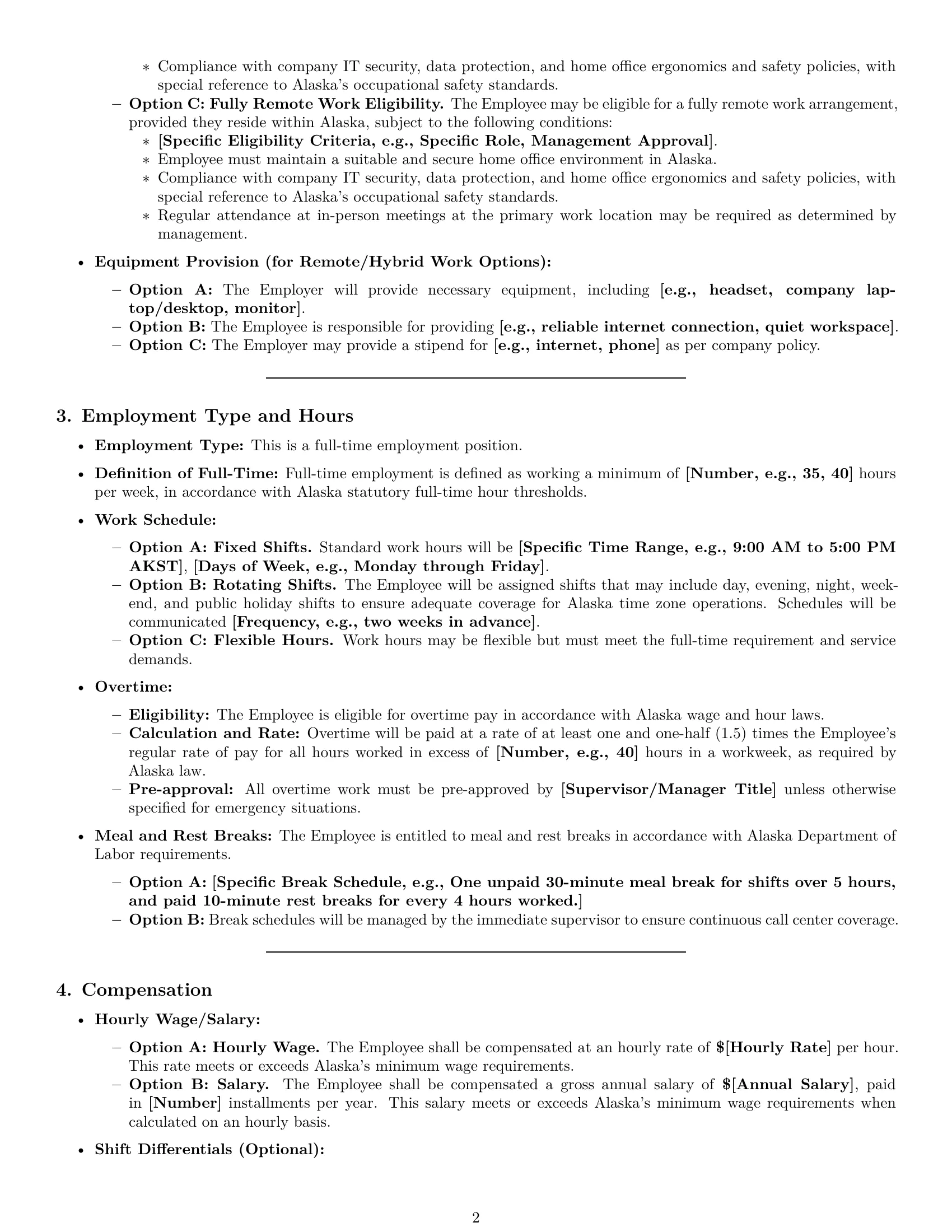 Preview page 2 of Pro Alaska call center representative employment contract template