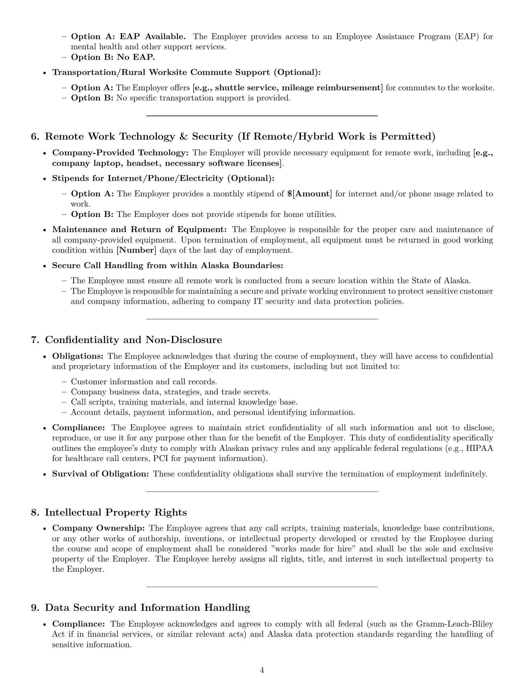 Preview page 4 of Pro Alaska call center representative employment contract template
