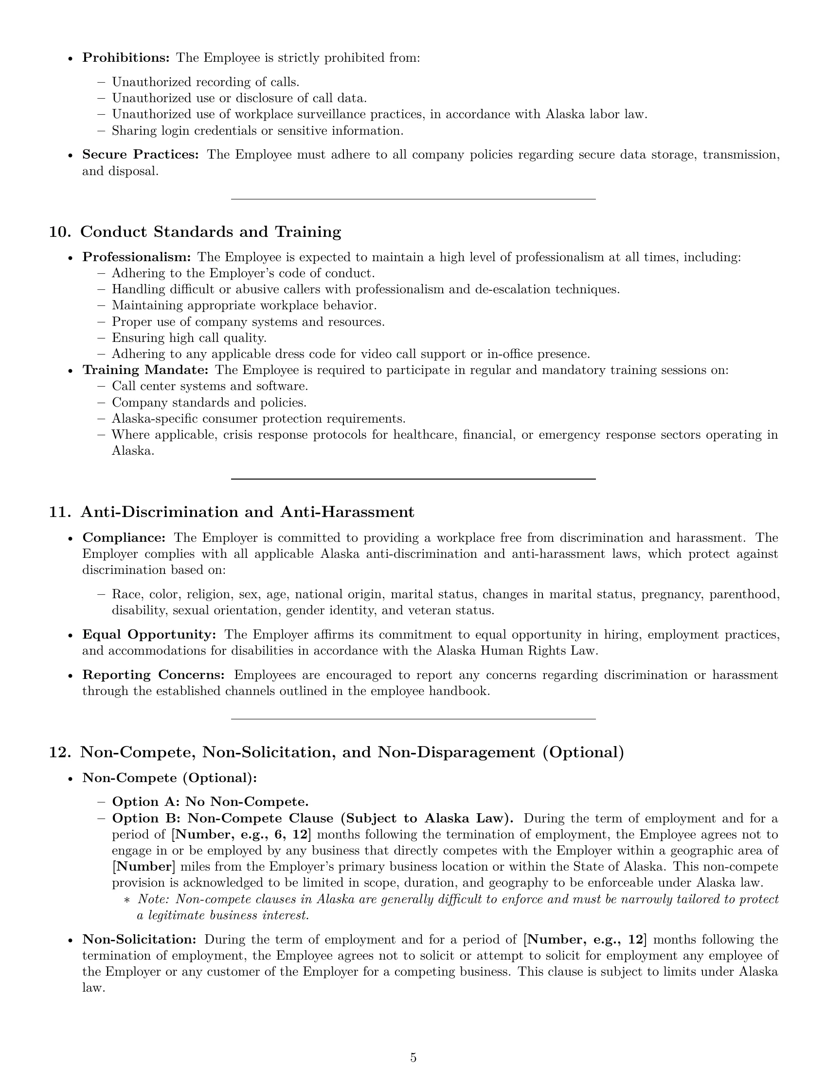 Preview page 5 of Pro Alaska call center representative employment contract template
