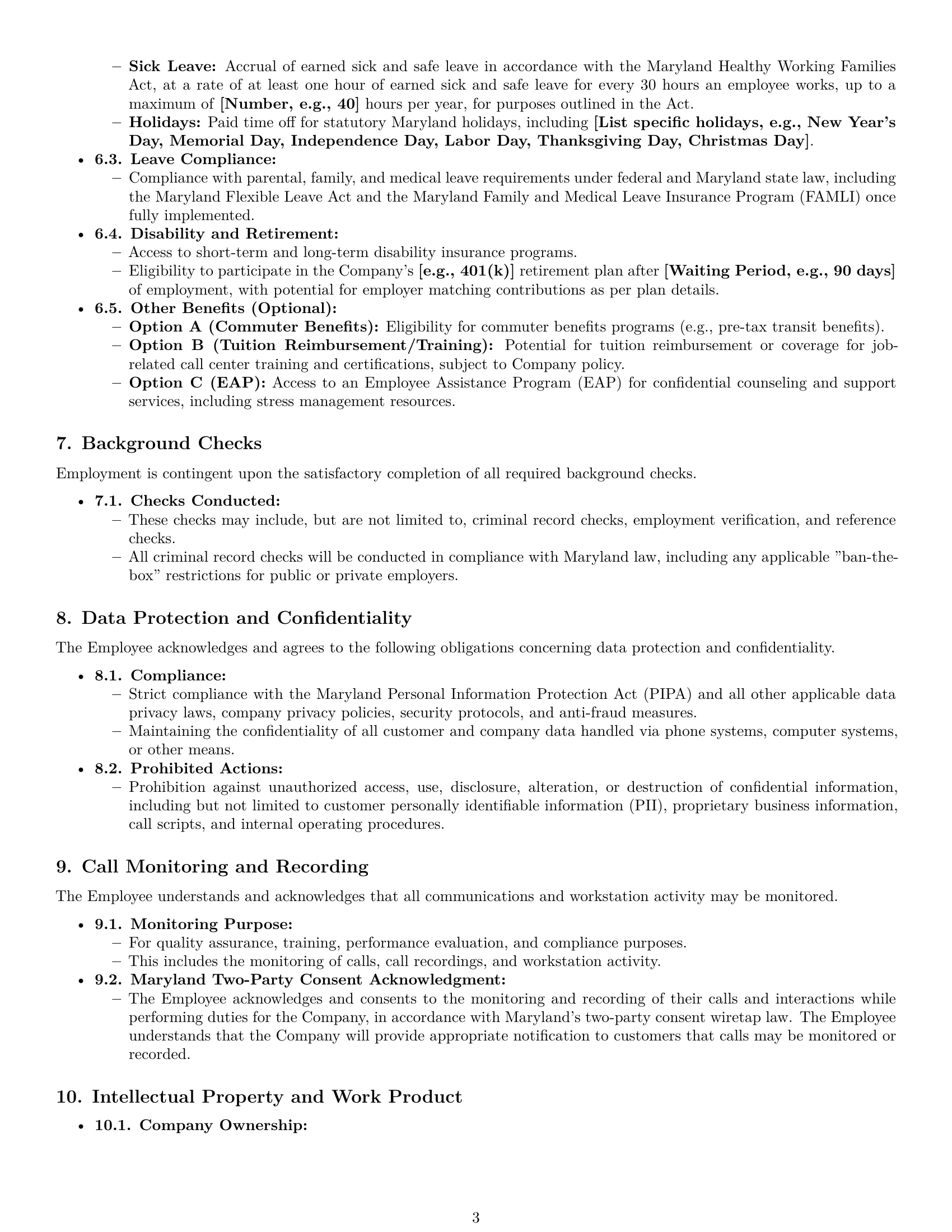 Preview page 3 of Pro Maryland call center representative employment contract template