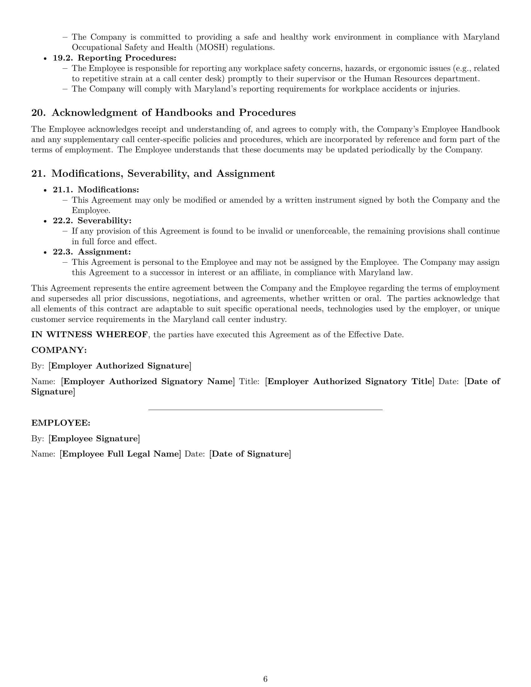Preview page 6 of Pro Maryland call center representative employment contract template