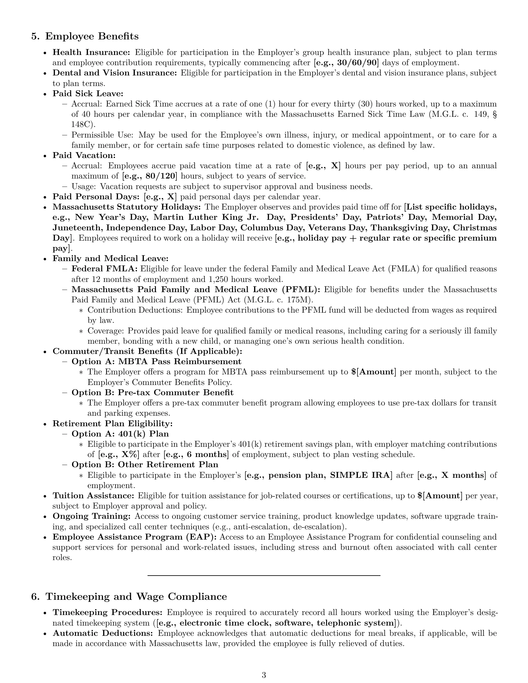 Preview page 3 of Pro Massachusetts call center representative employment contract template