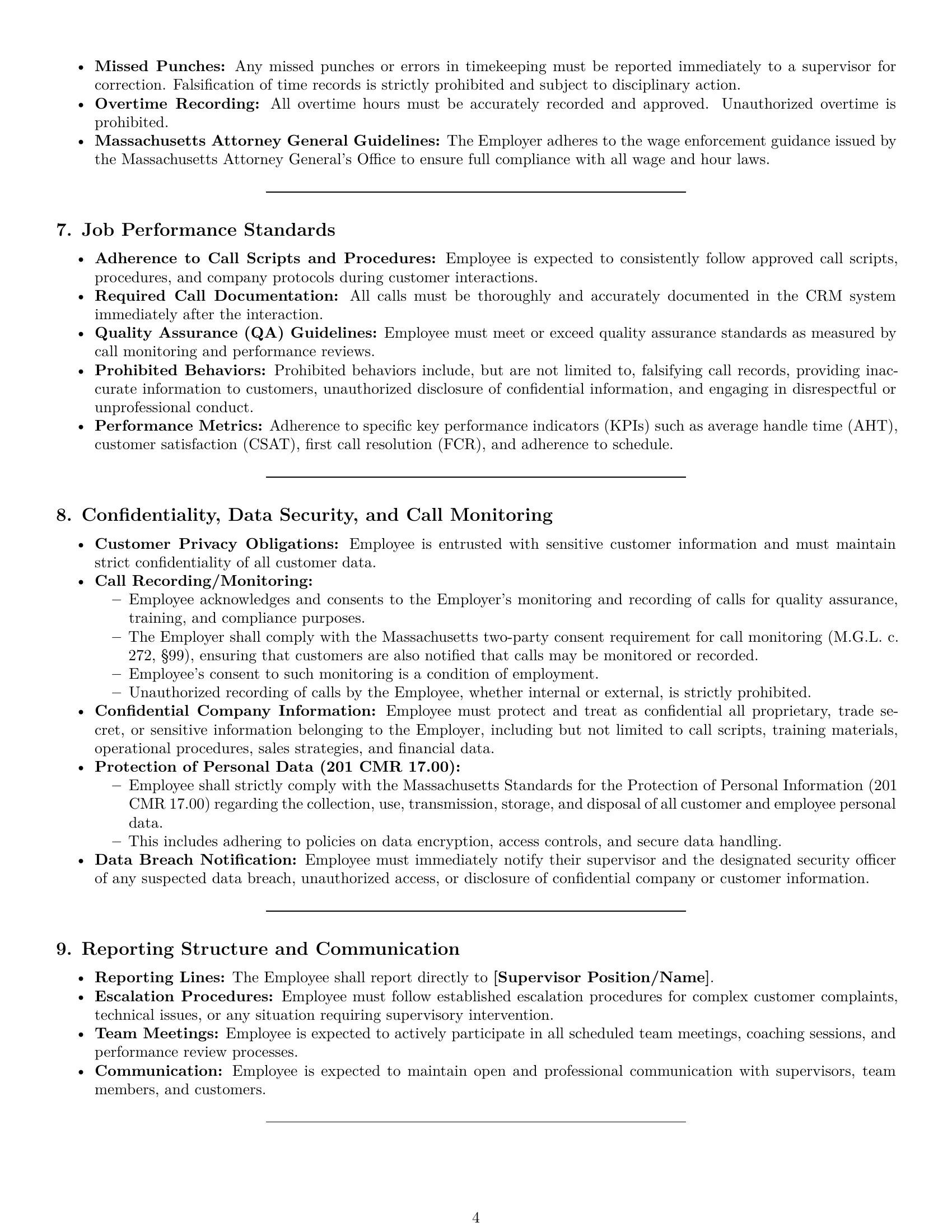 Preview page 4 of Pro Massachusetts call center representative employment contract template