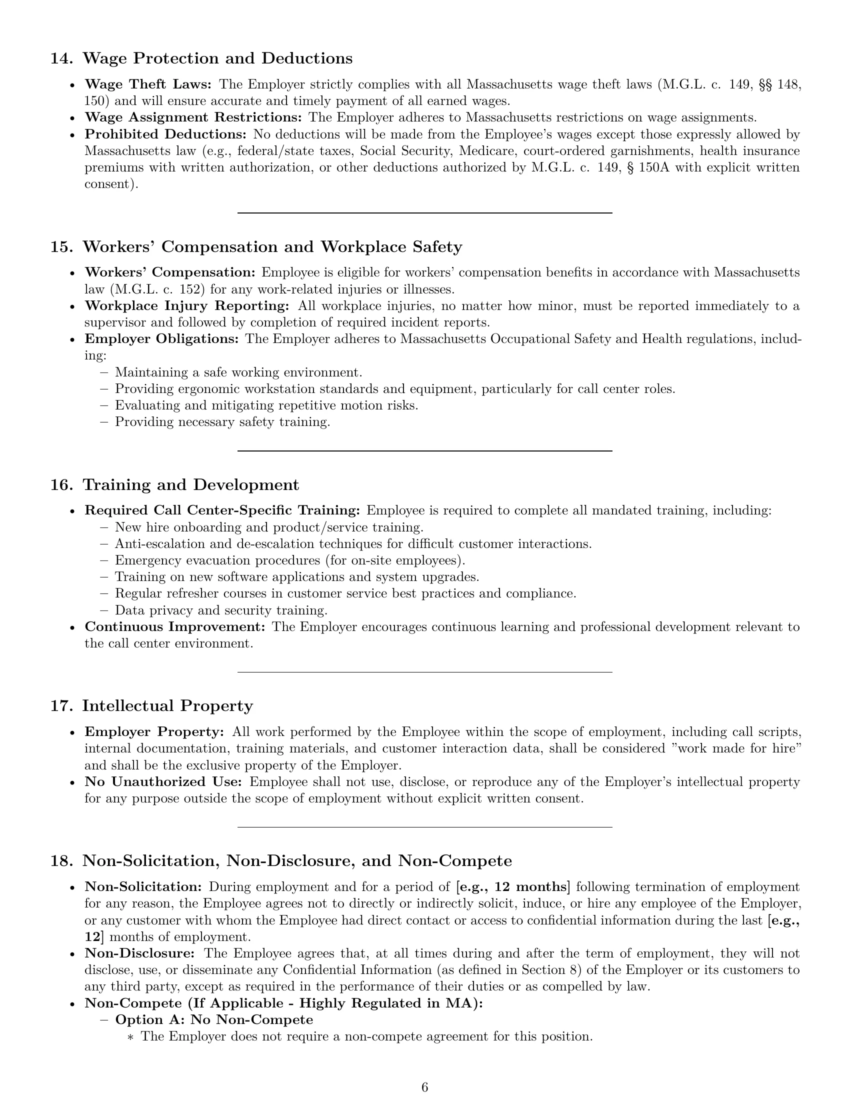Preview page 6 of Pro Massachusetts call center representative employment contract template