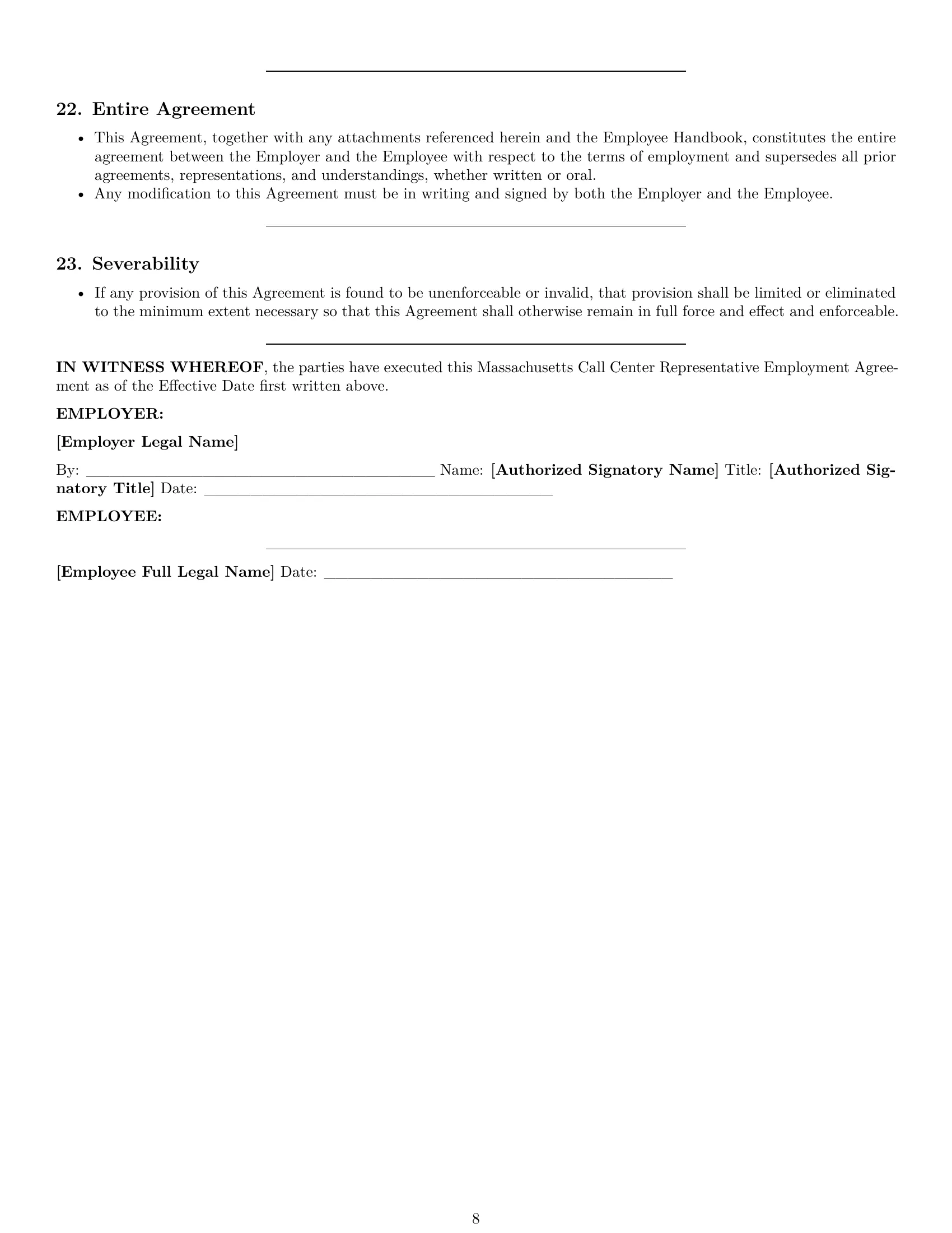 Preview page 8 of Pro Massachusetts call center representative employment contract template