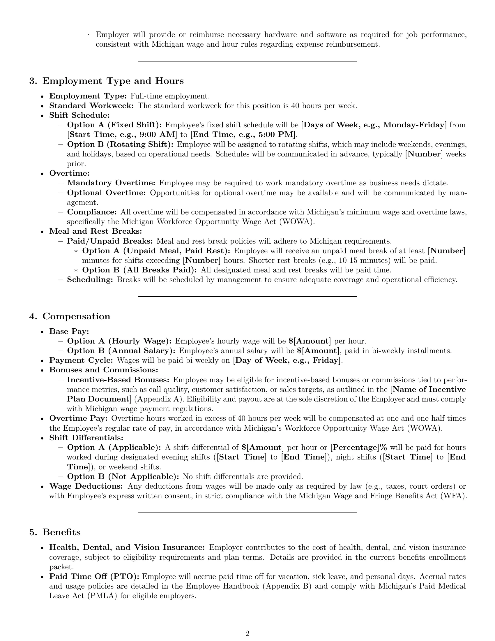 Preview page 2 of Pro Michigan call center representative employment contract template
