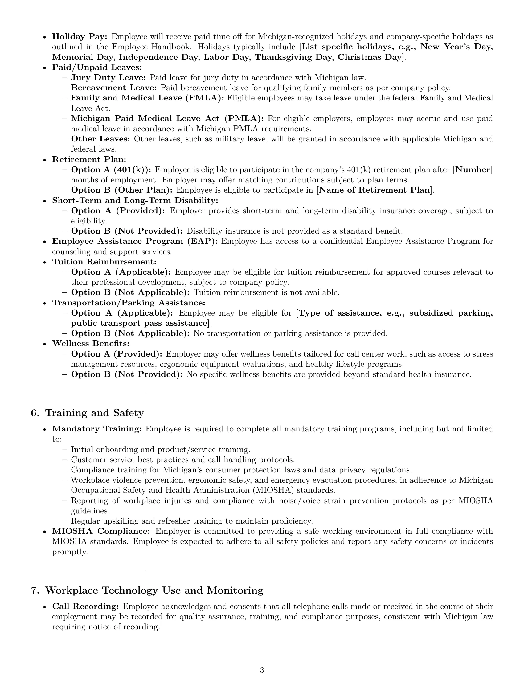 Preview page 3 of Pro Michigan call center representative employment contract template