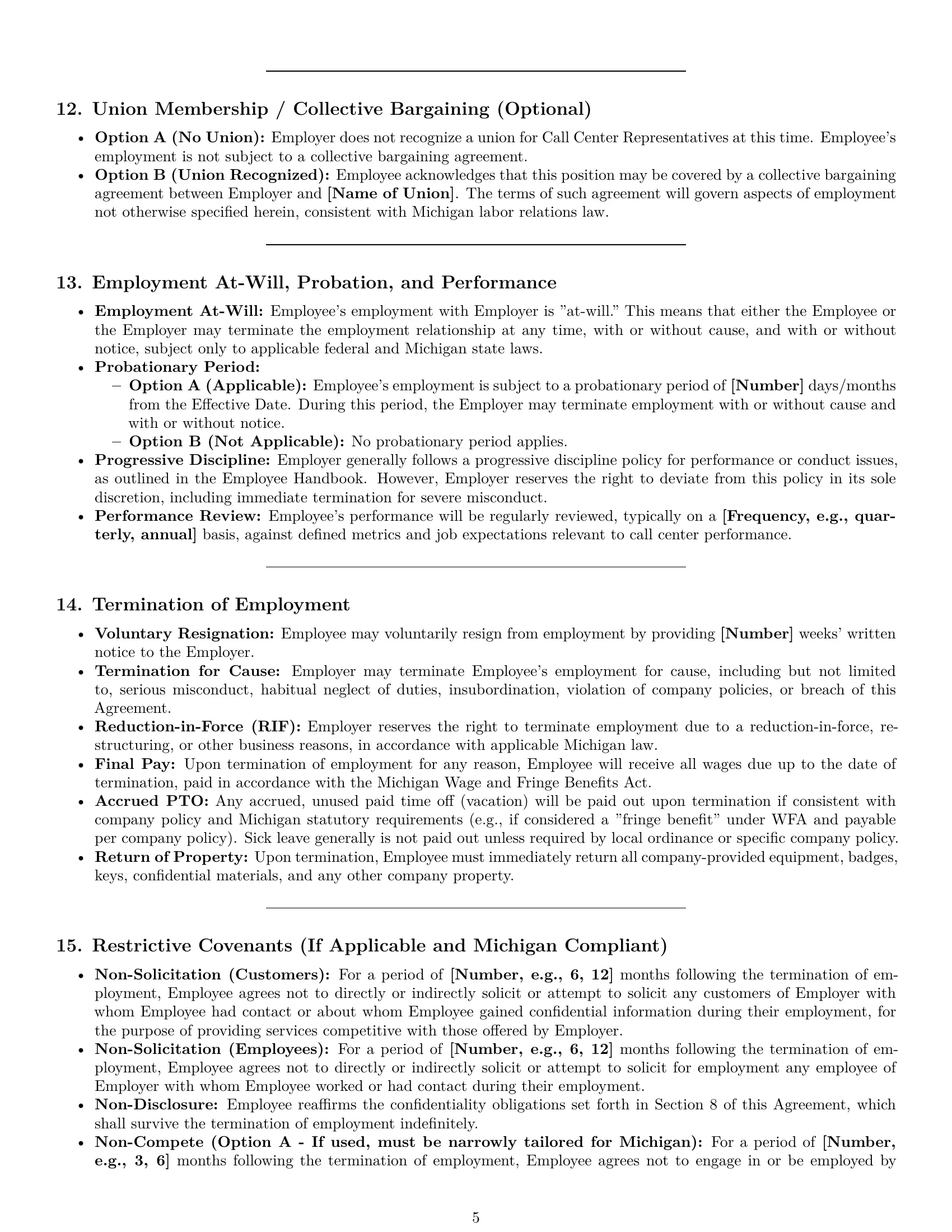 Preview page 5 of Pro Michigan call center representative employment contract template