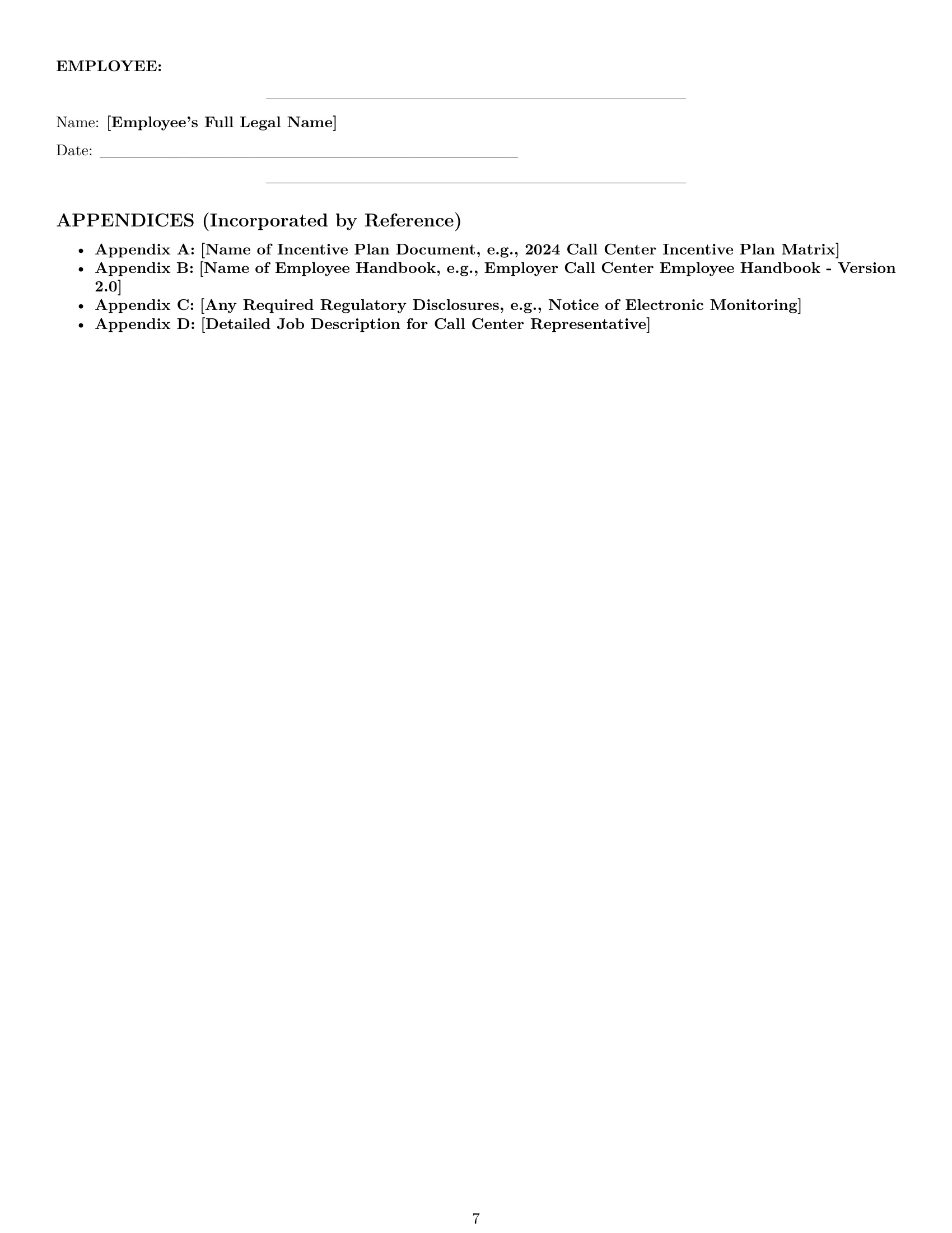 Preview page 7 of Pro Michigan call center representative employment contract template