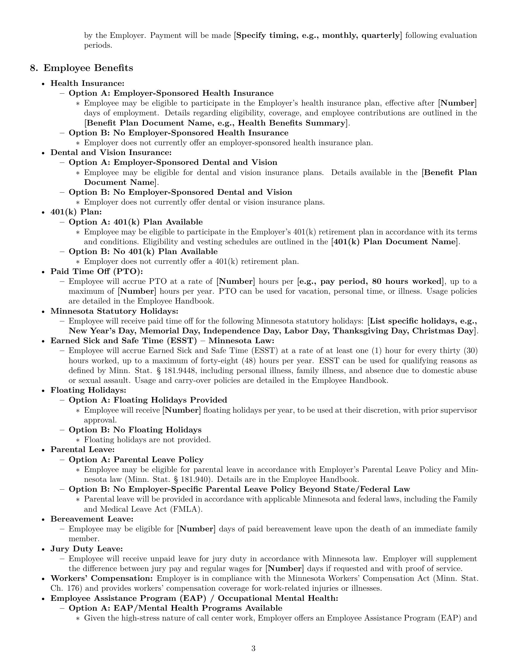 Preview page 3 of Pro Minnesota call center representative employment contract template