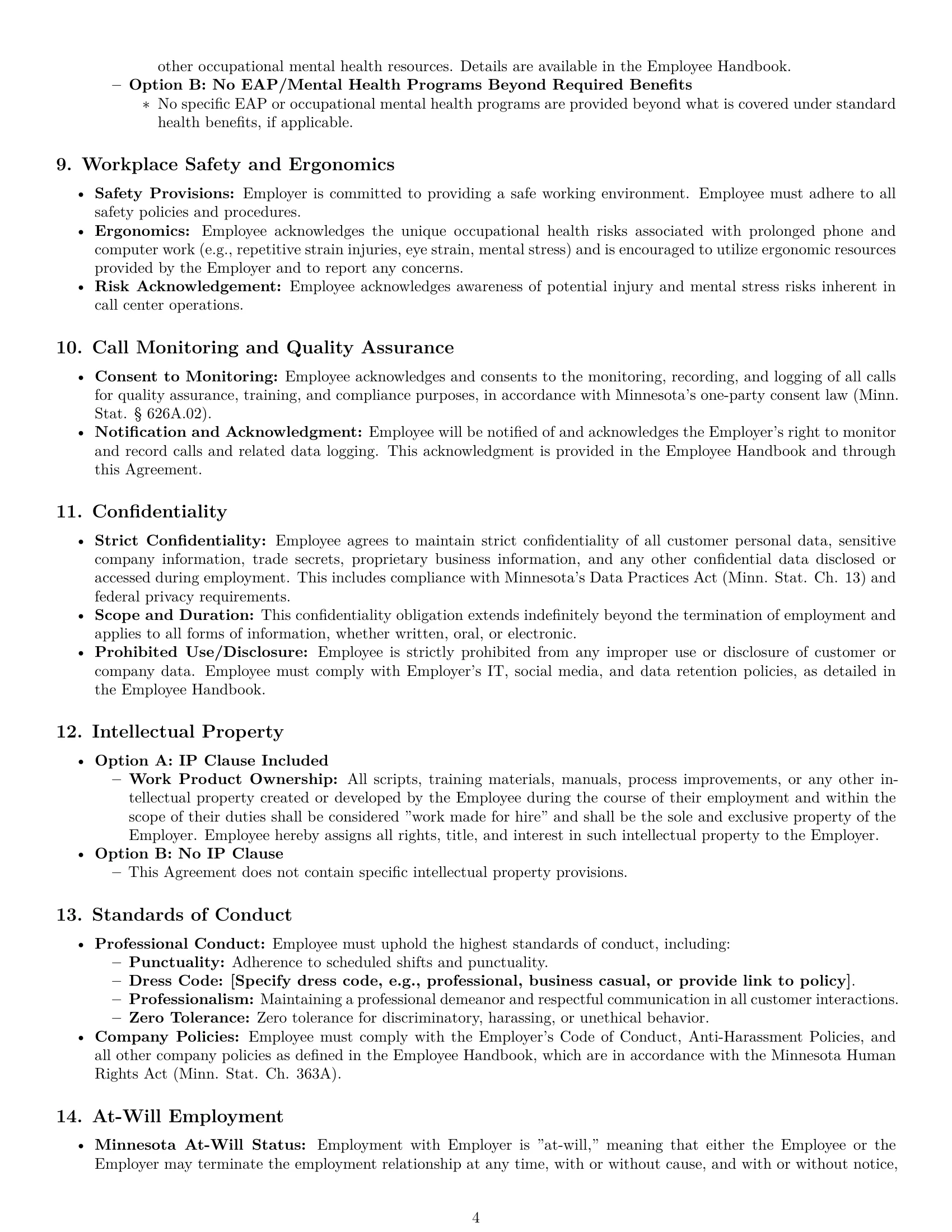 Preview page 4 of Pro Minnesota call center representative employment contract template