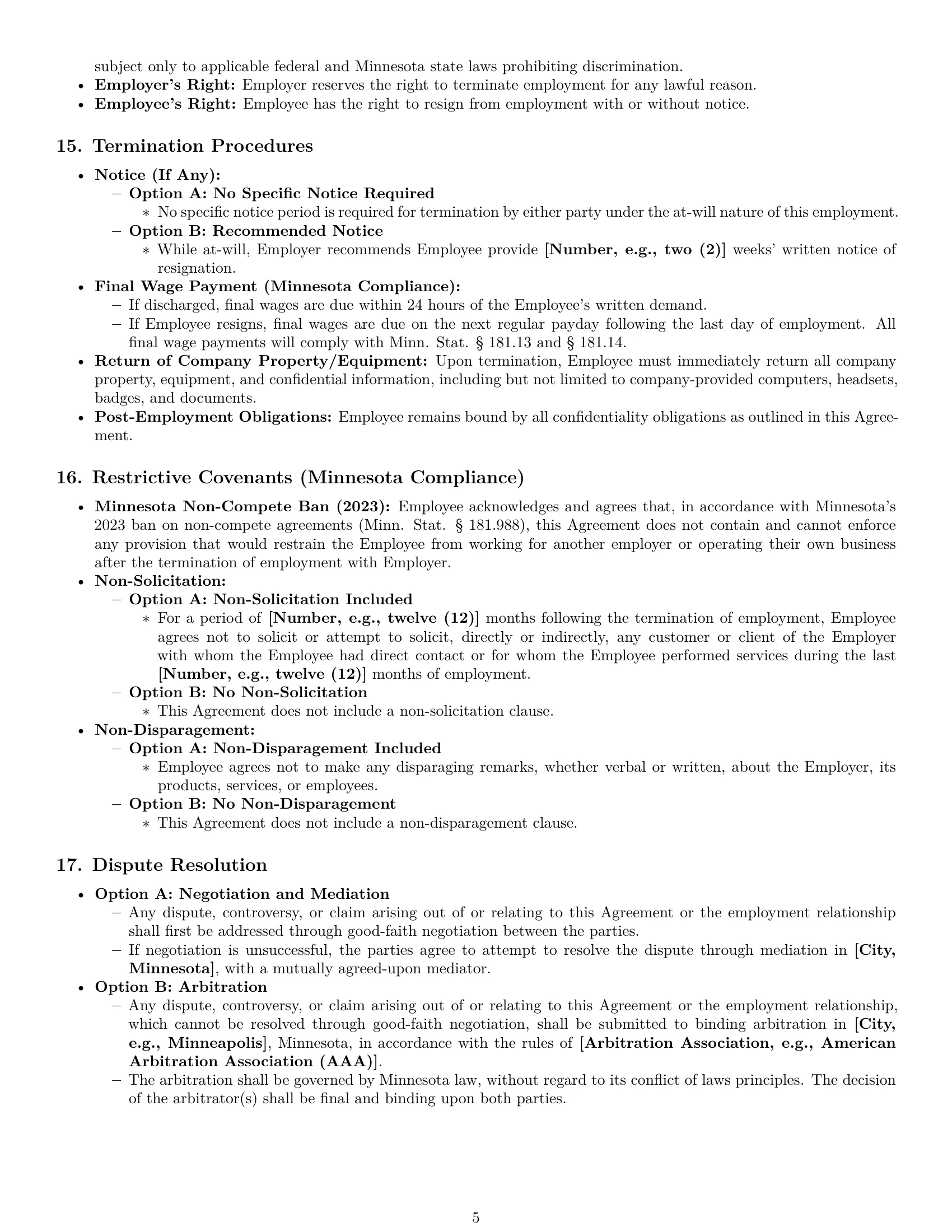 Preview page 5 of Pro Minnesota call center representative employment contract template