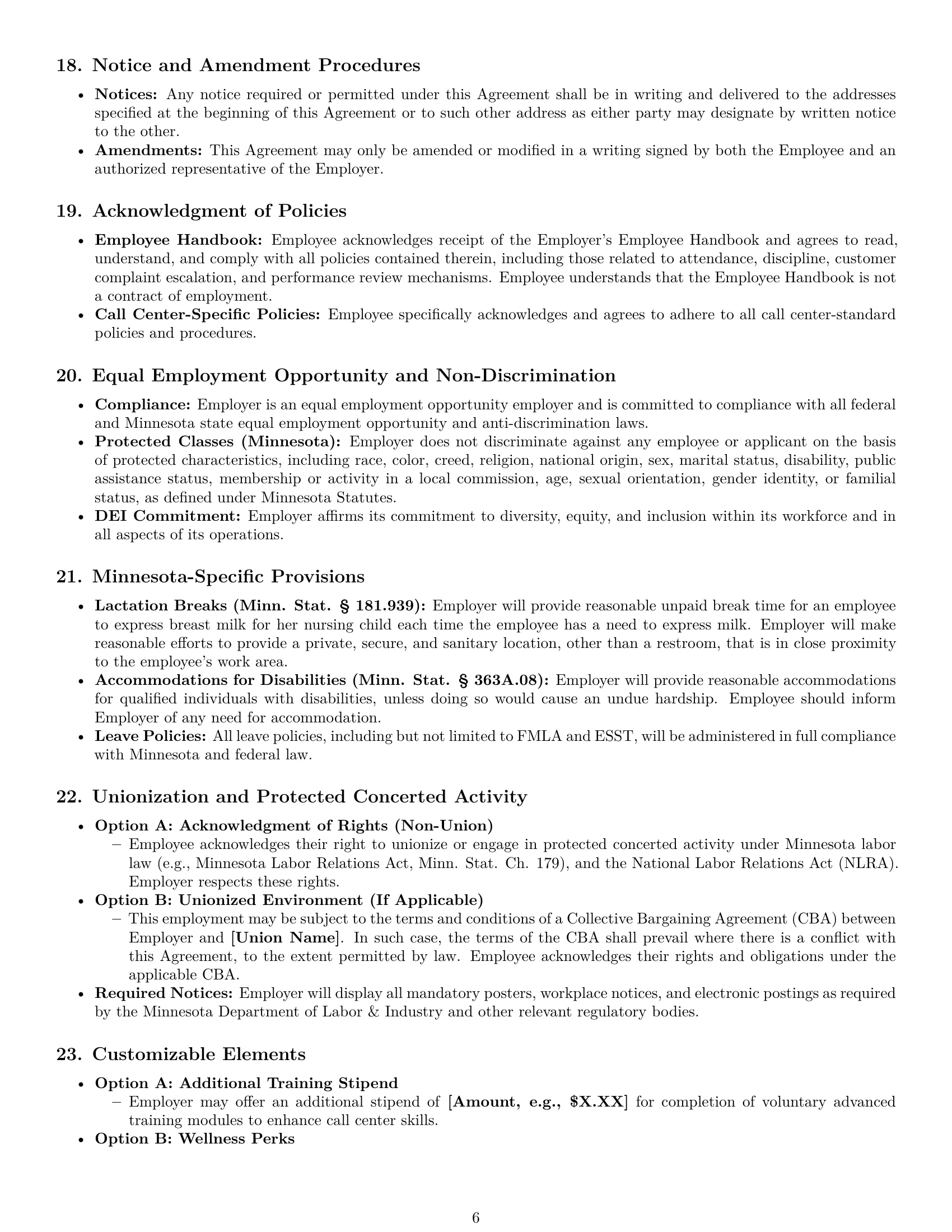 Preview page 6 of Pro Minnesota call center representative employment contract template