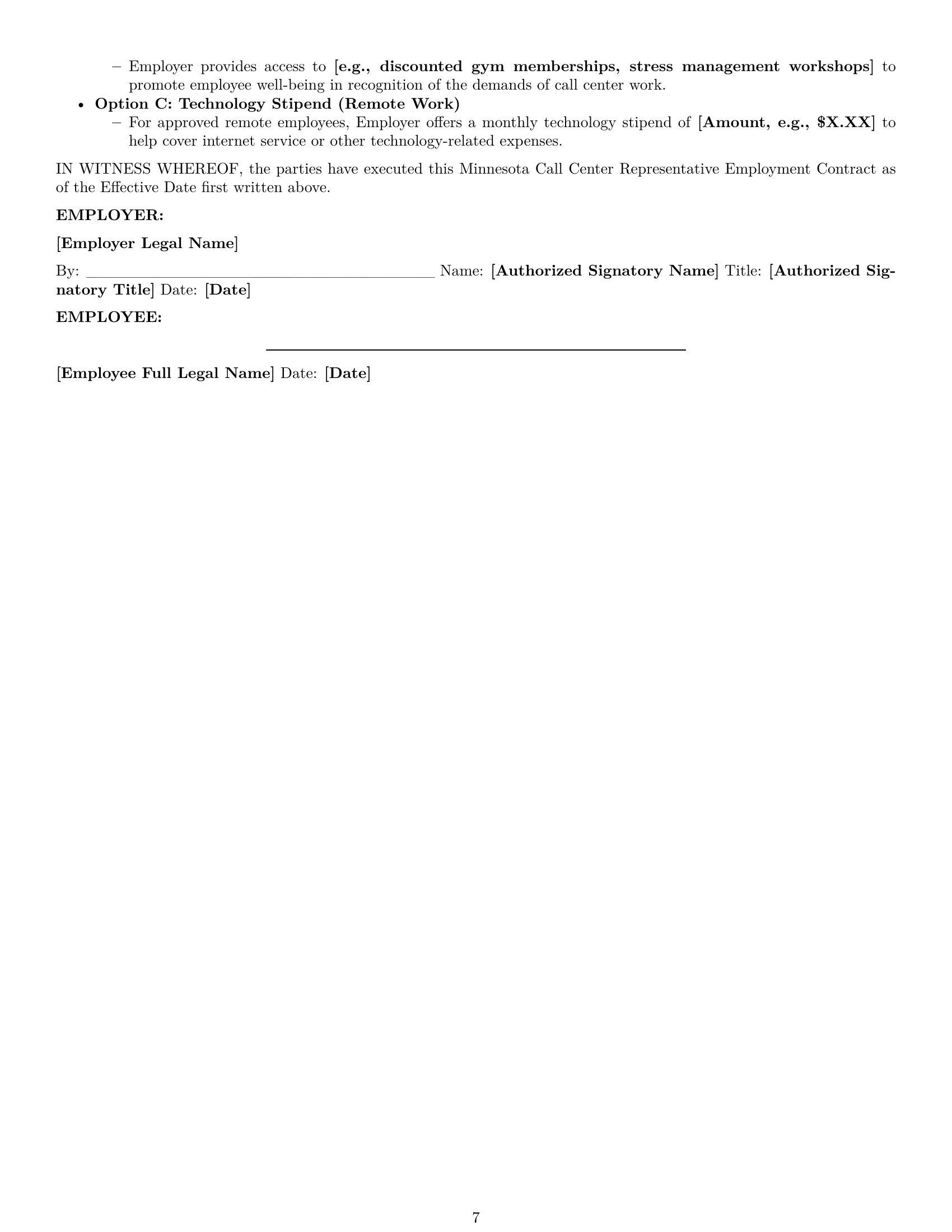 Preview page 7 of Pro Minnesota call center representative employment contract template