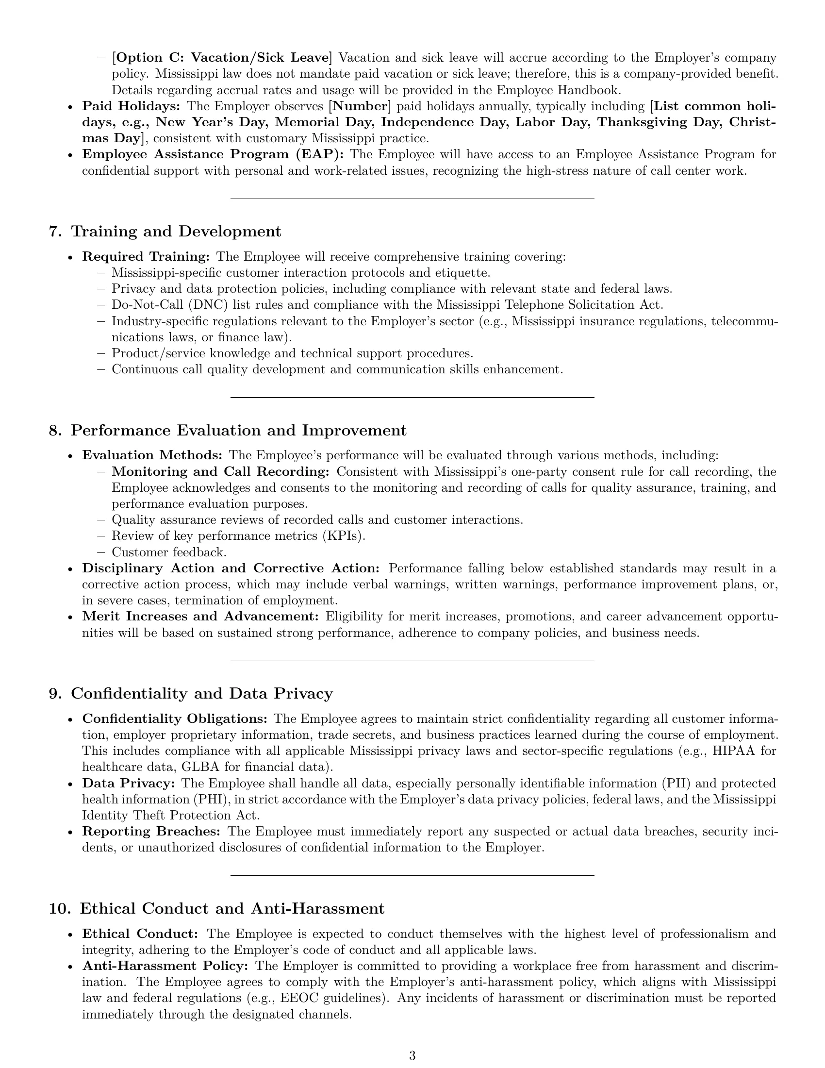 Preview page 3 of Pro Mississippi call center representative employment contract template
