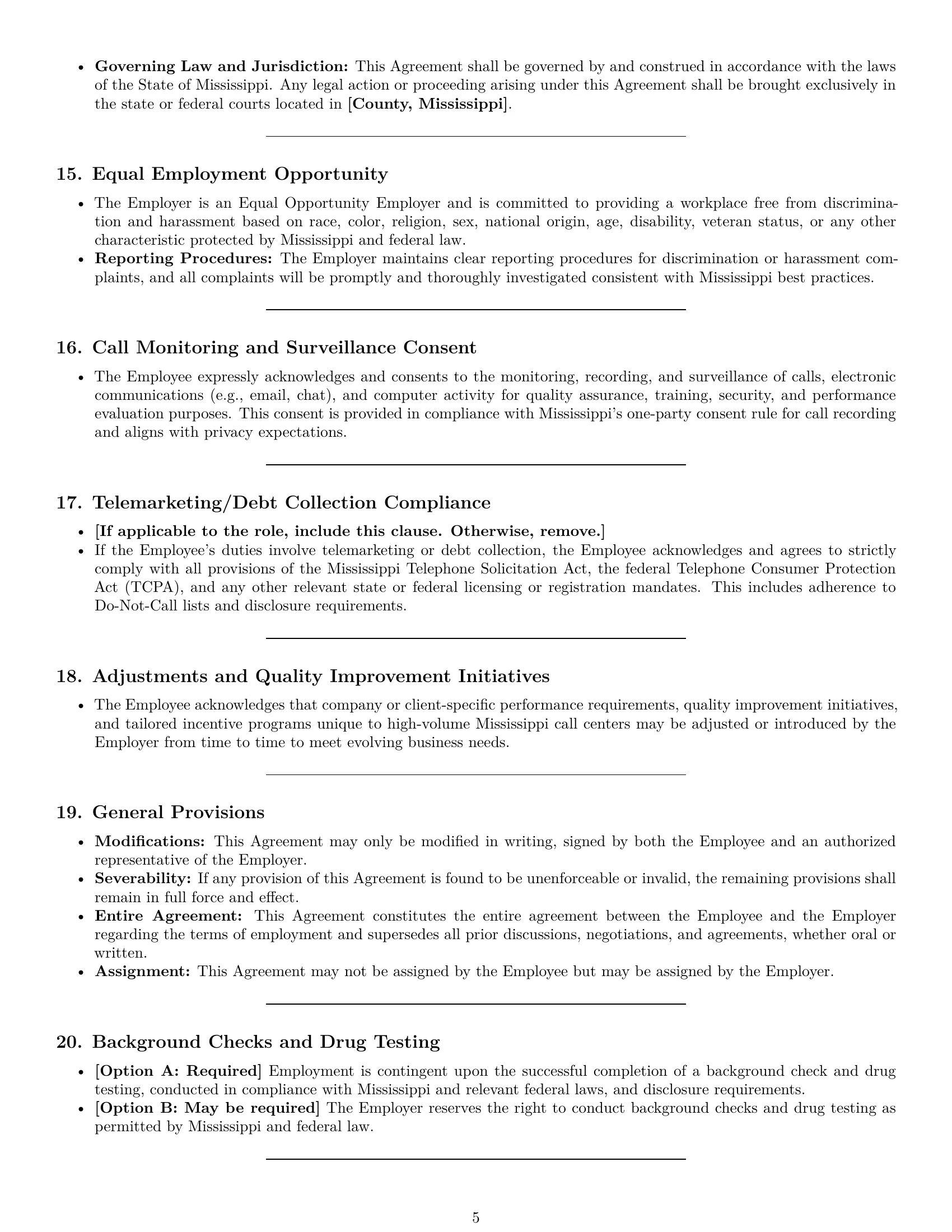 Preview page 5 of Pro Mississippi call center representative employment contract template