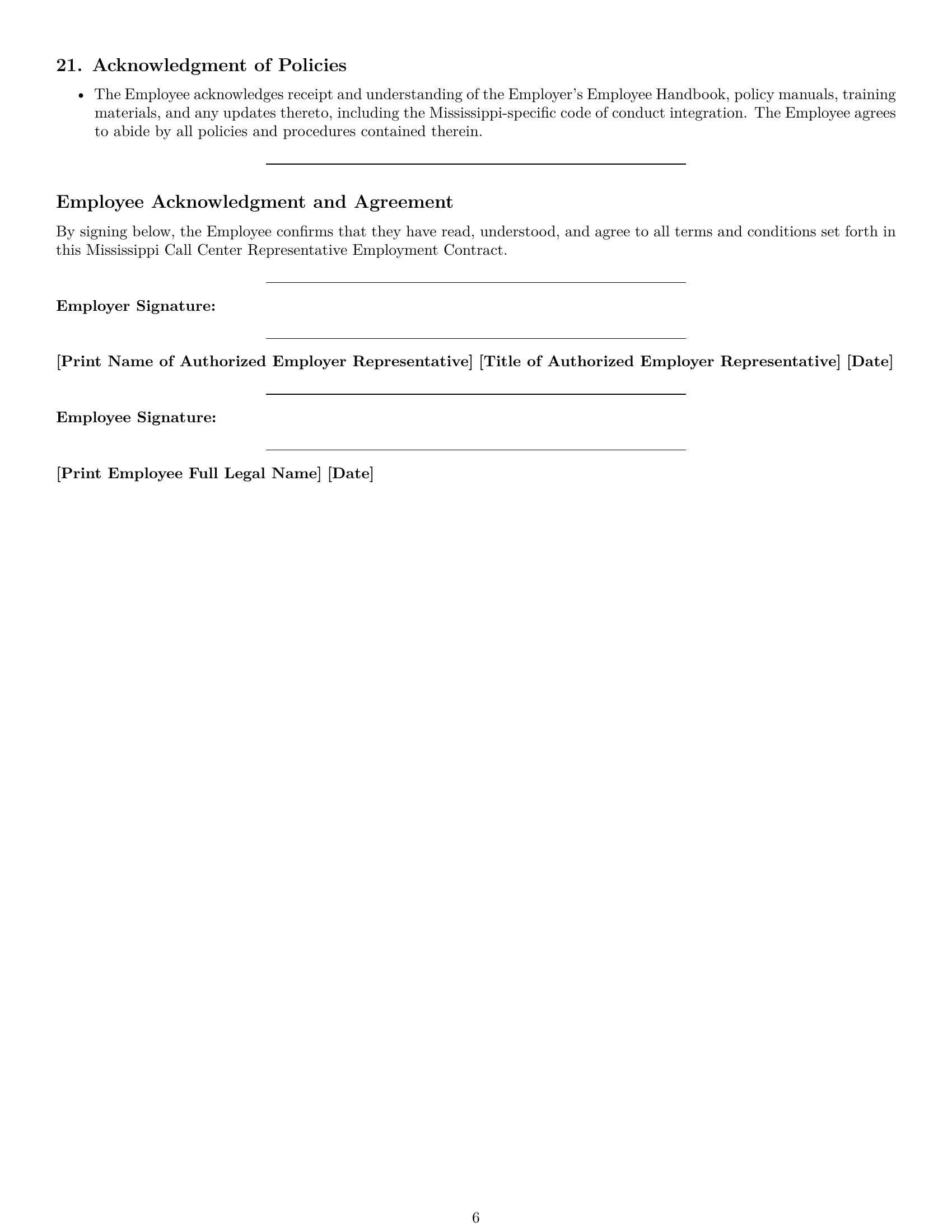 Preview page 6 of Pro Mississippi call center representative employment contract template