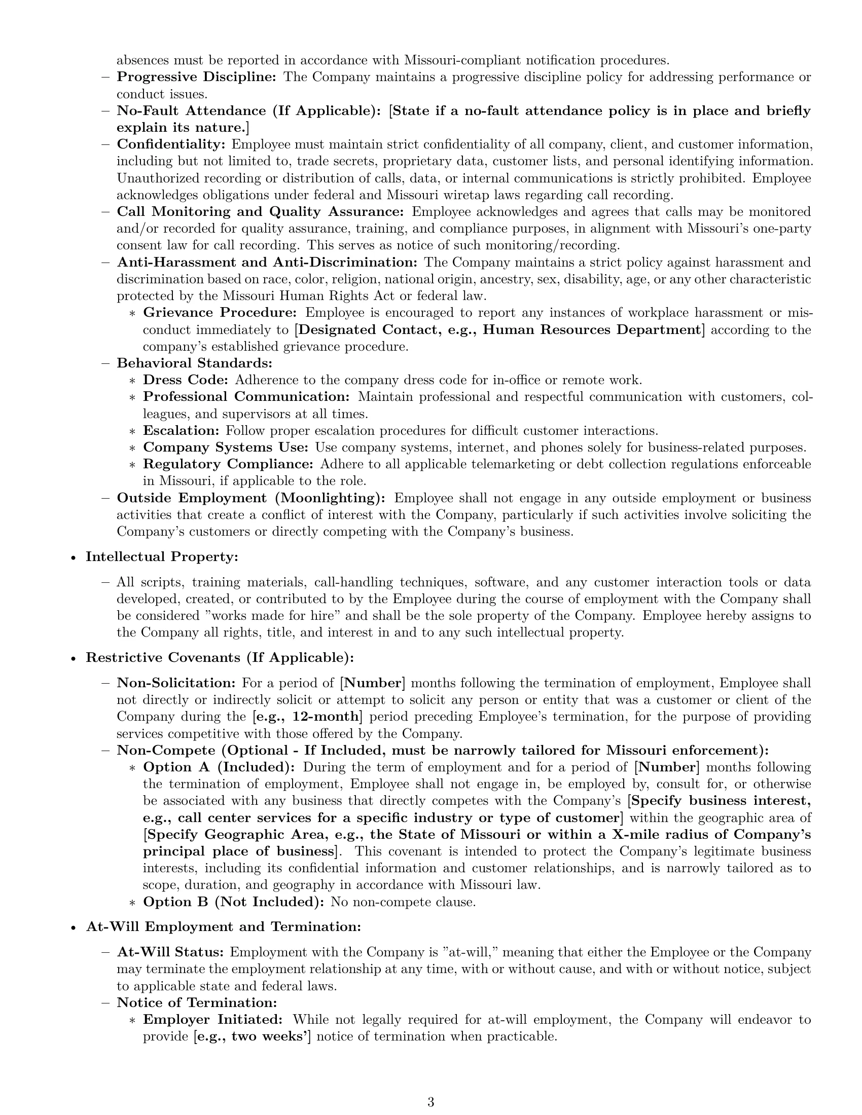 Preview page 3 of Pro Missouri call center representative employment contract template
