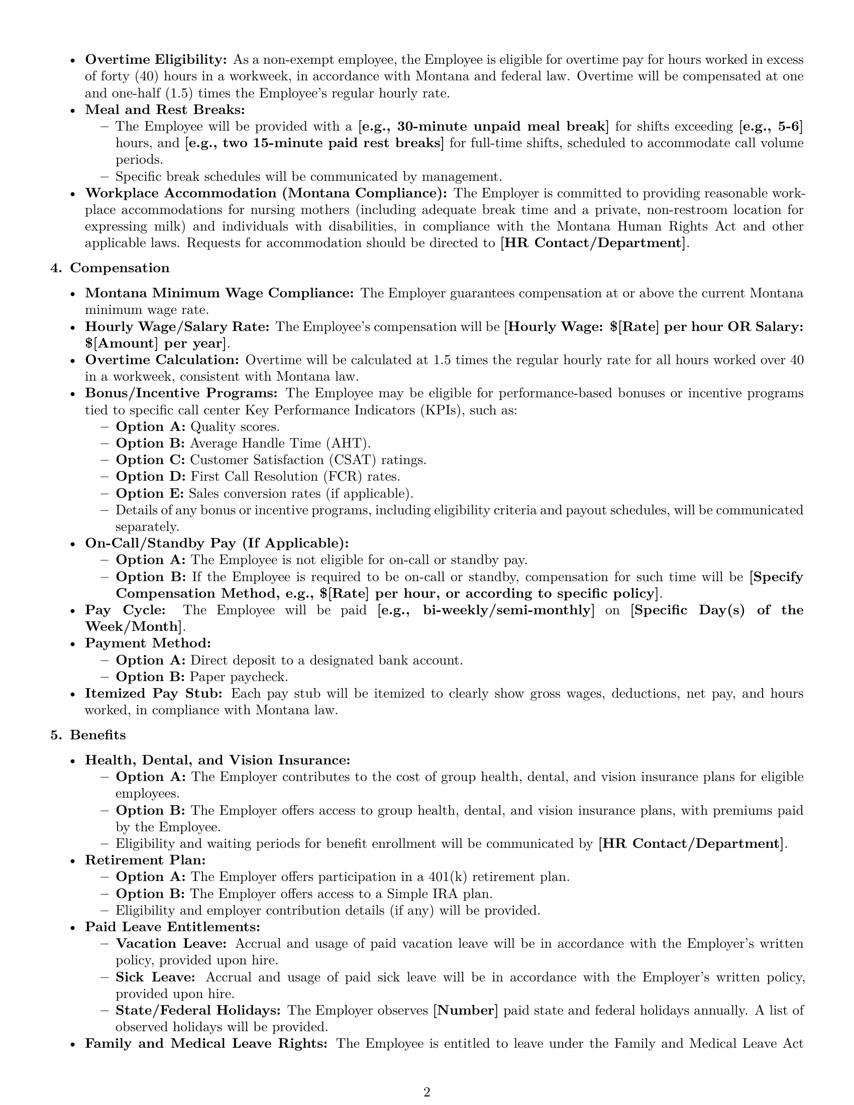 Preview page 2 of Pro Montana call center representative employment contract template