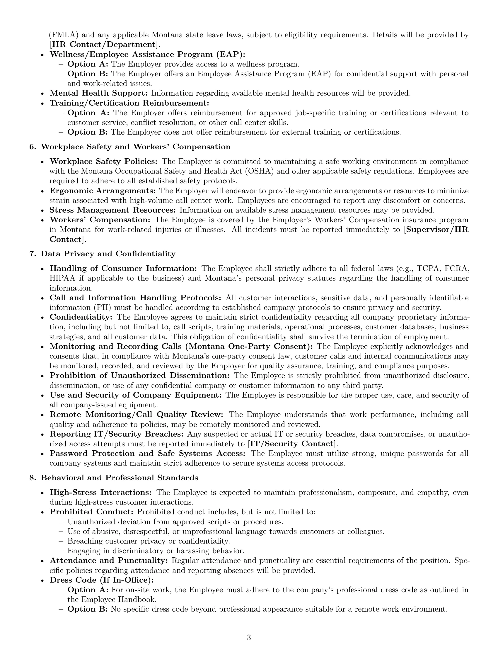 Preview page 3 of Pro Montana call center representative employment contract template