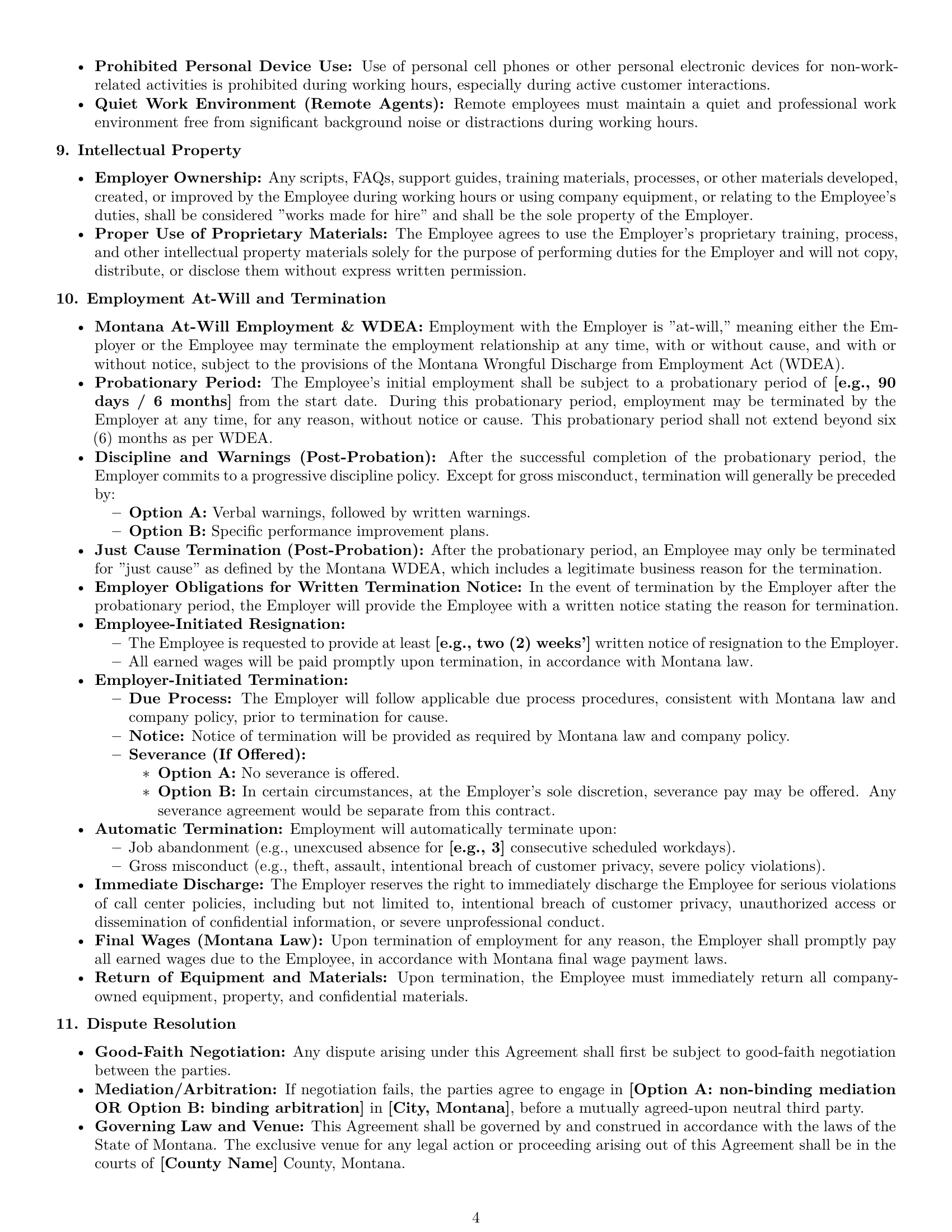 Preview page 4 of Pro Montana call center representative employment contract template