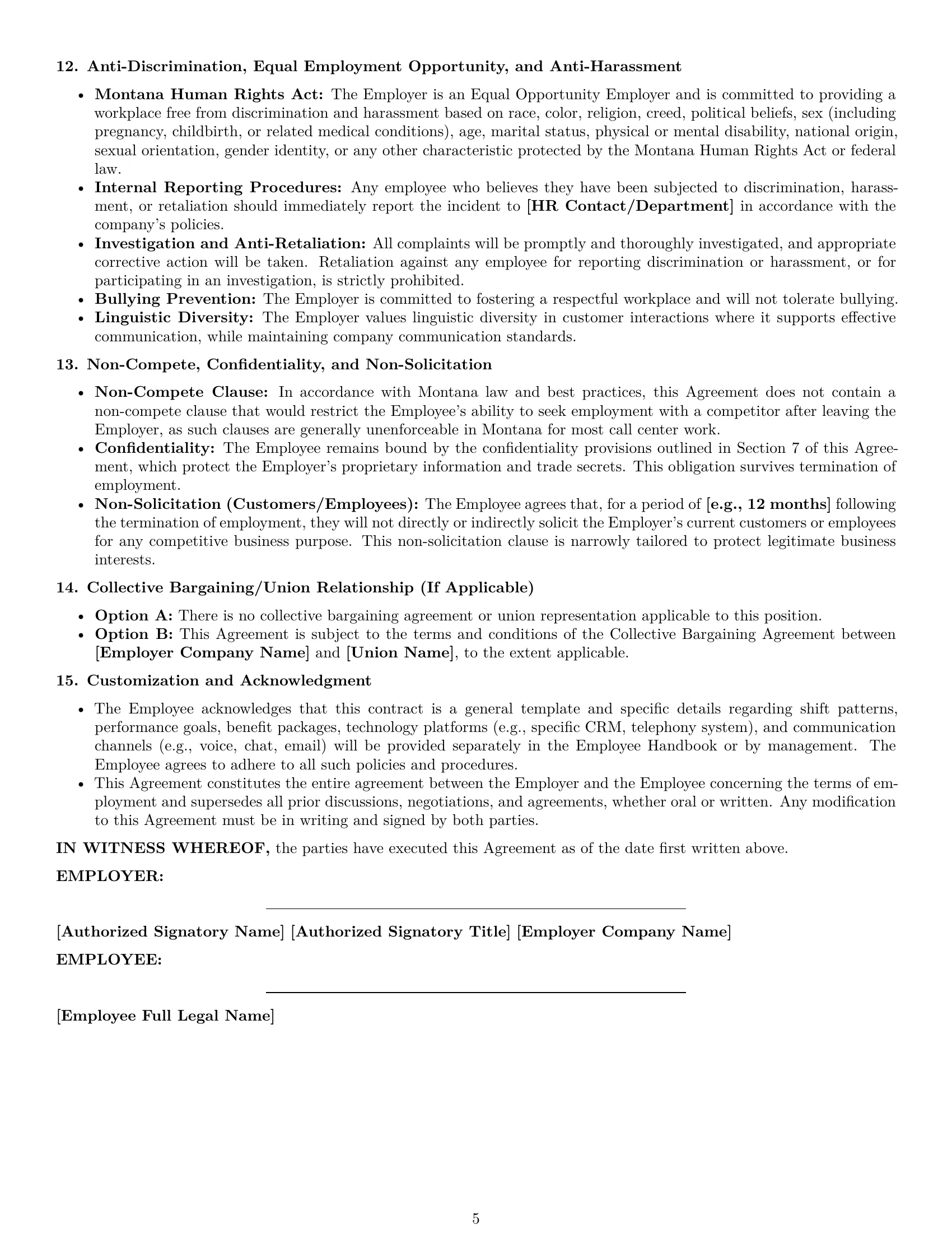 Preview page 5 of Pro Montana call center representative employment contract template