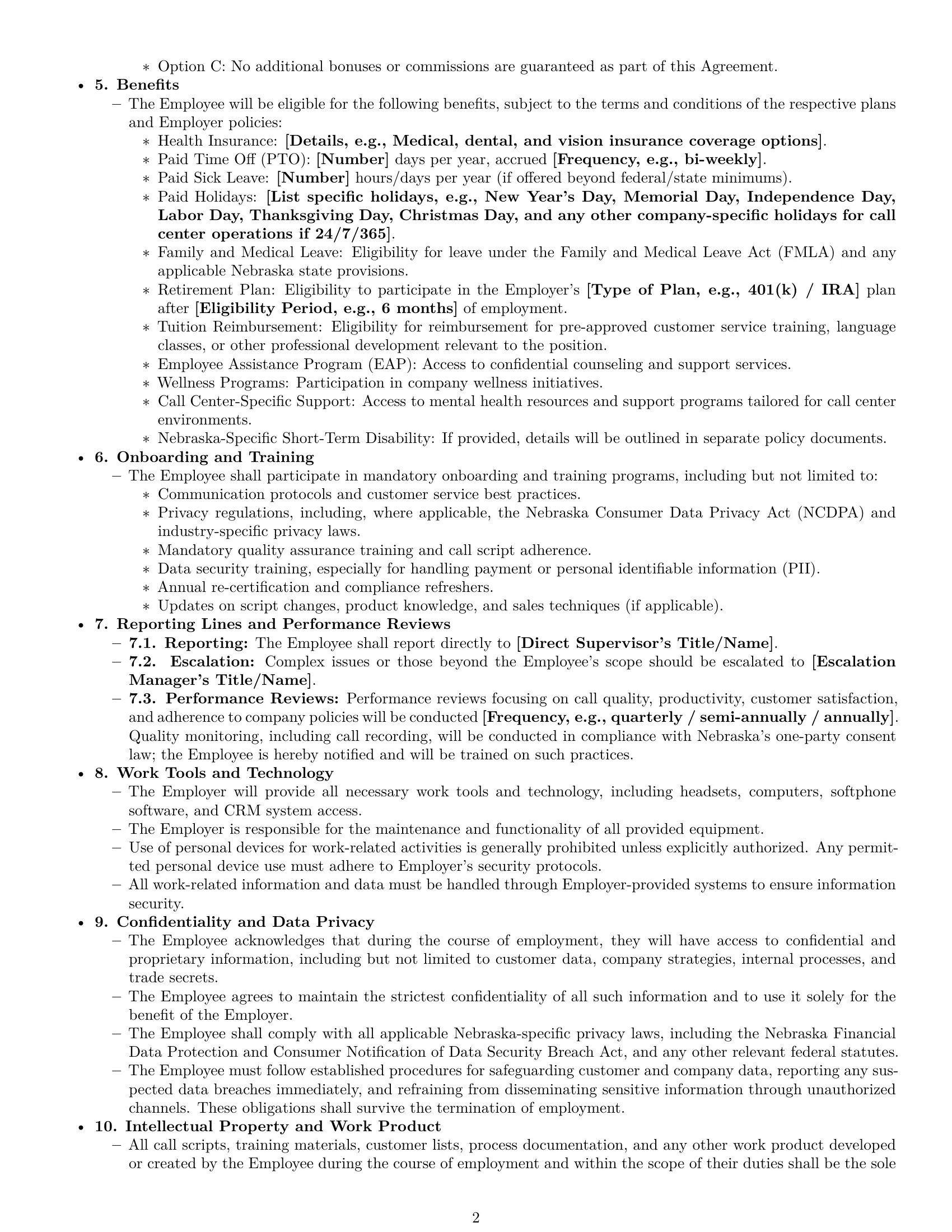 Preview page 2 of Pro Nebraska call center representative employment contract template