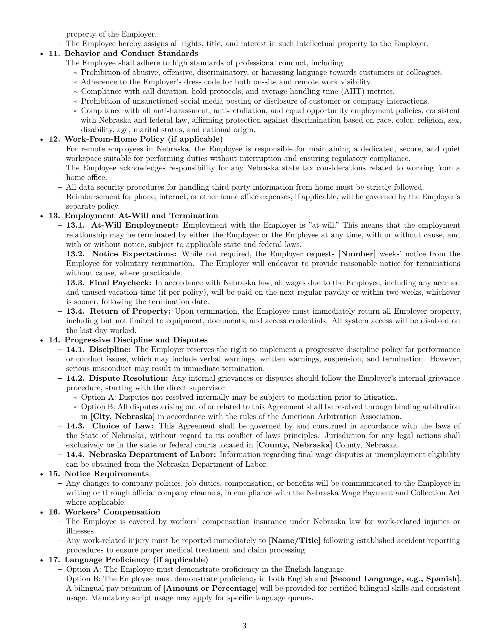 Preview page 3 of Pro Nebraska call center representative employment contract template