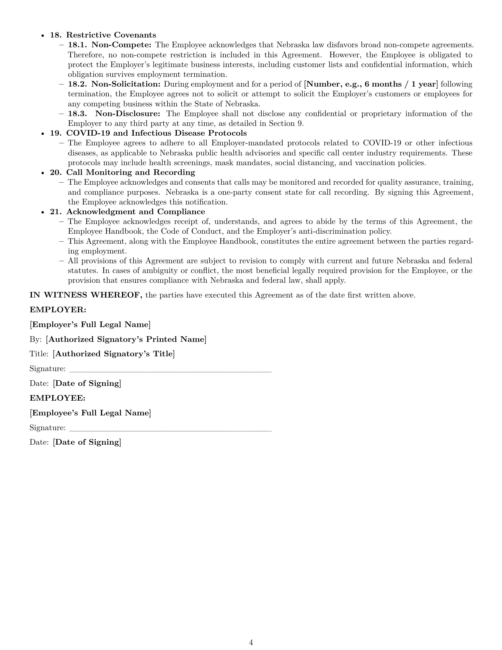 Preview page 4 of Pro Nebraska call center representative employment contract template