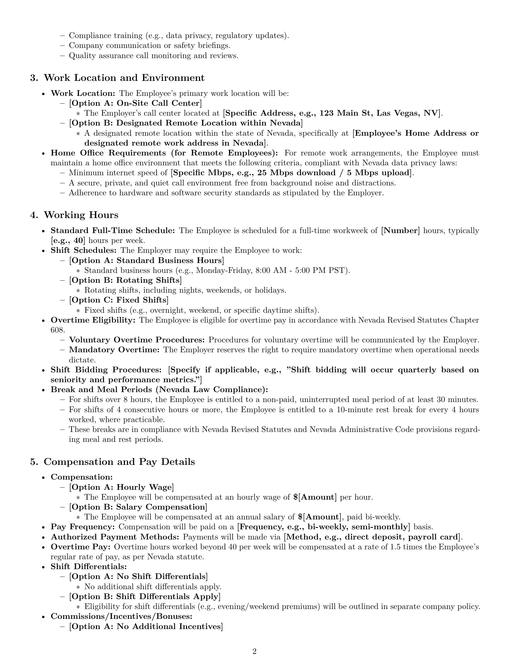 Preview page 2 of Pro Nevada call center representative employment contract template