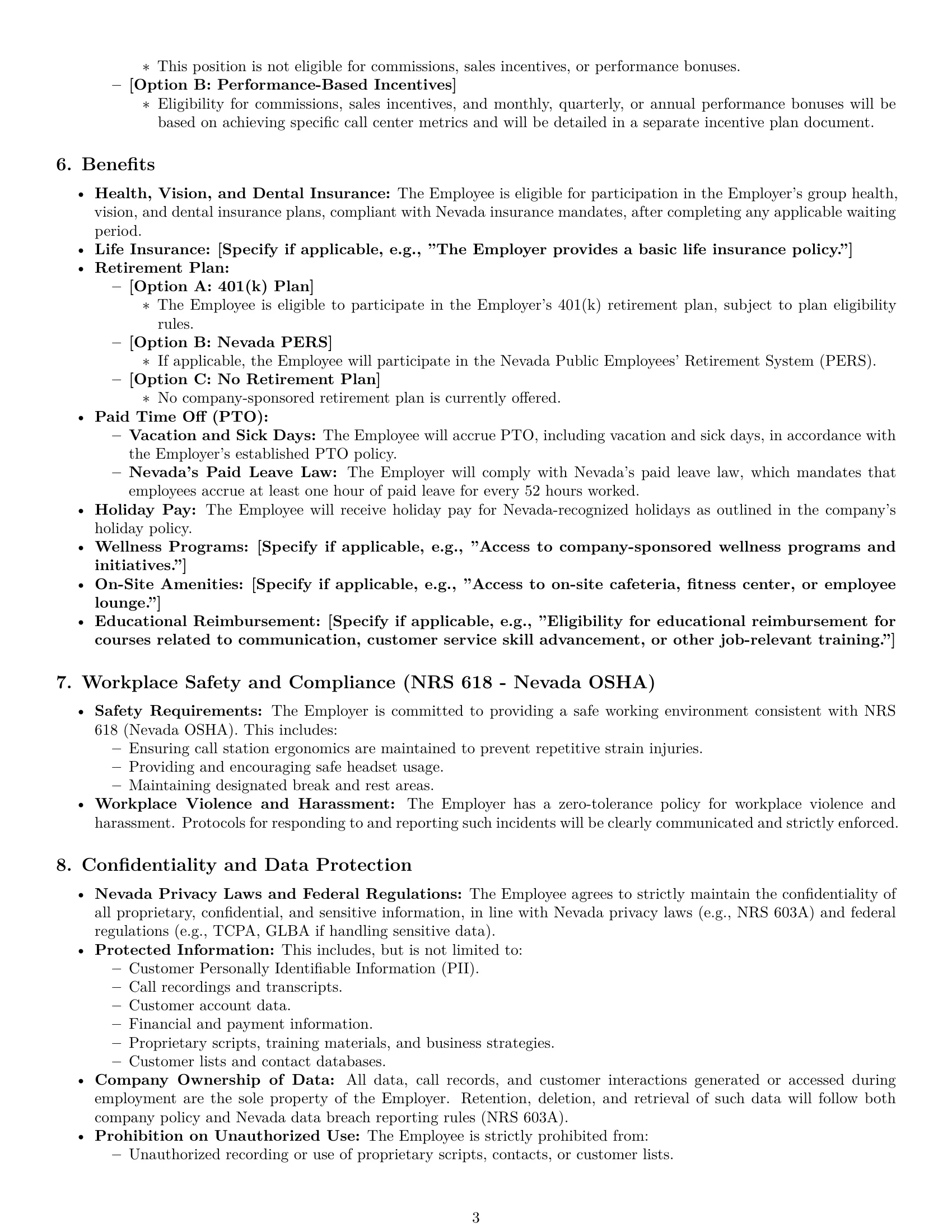 Preview page 3 of Pro Nevada call center representative employment contract template