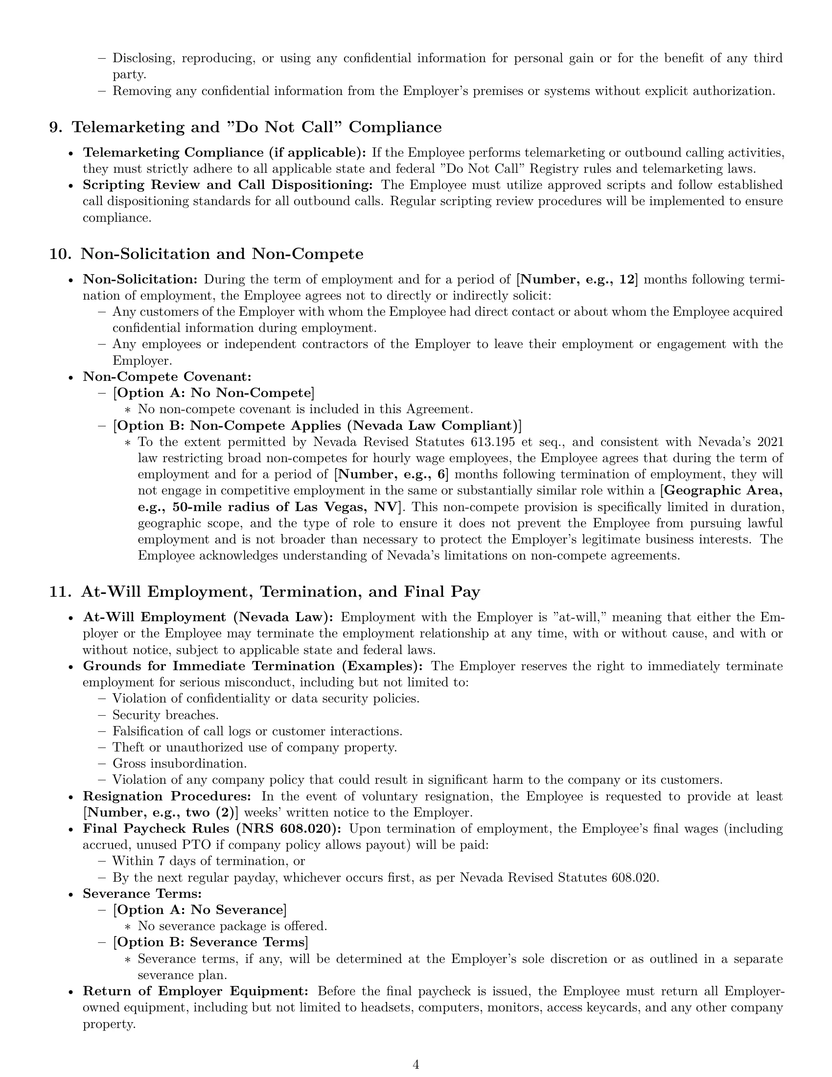 Preview page 4 of Pro Nevada call center representative employment contract template