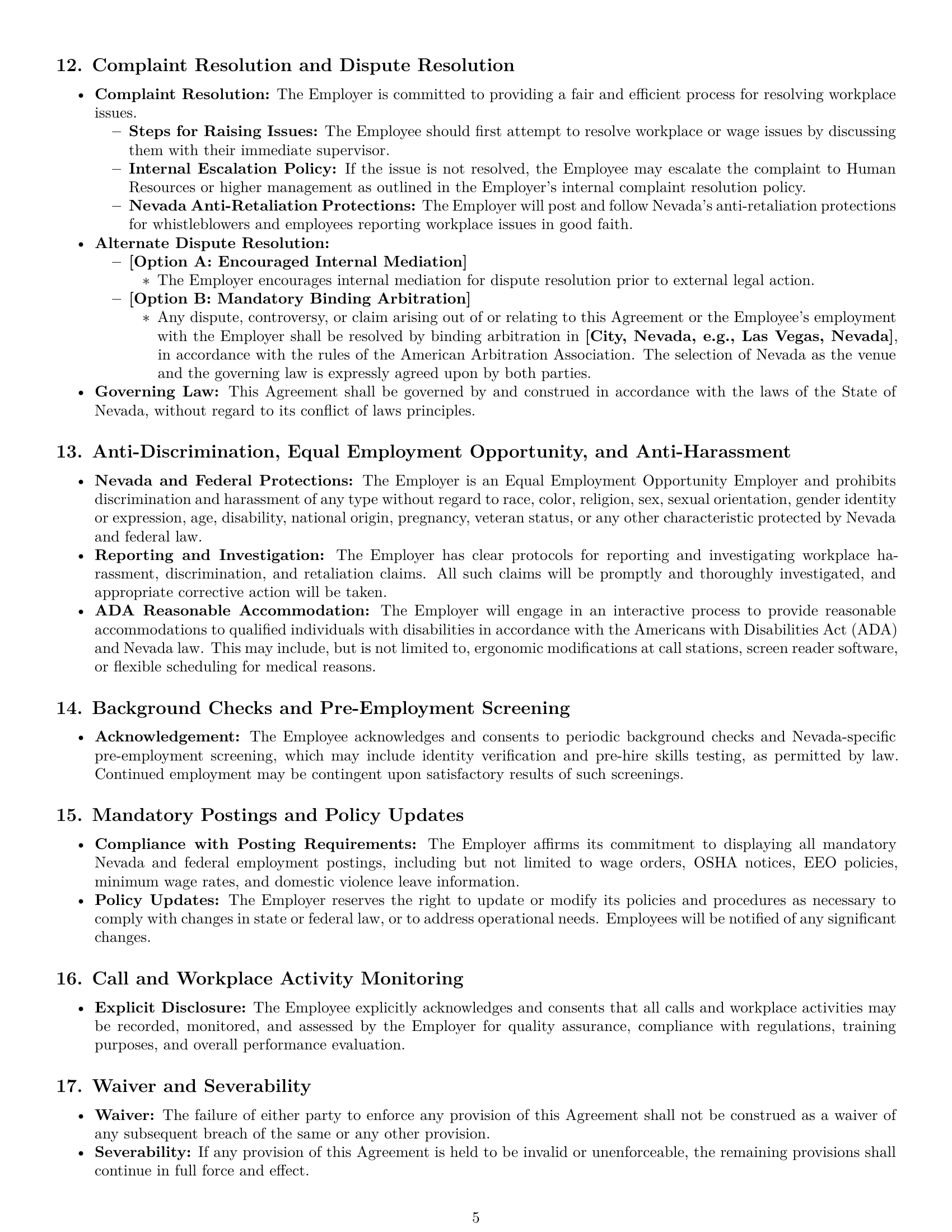 Preview page 5 of Pro Nevada call center representative employment contract template