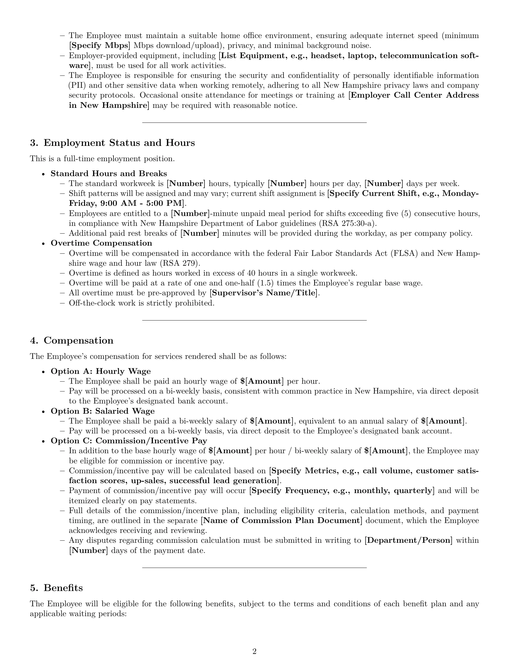 Preview page 2 of Pro New Hampshire call center representative employment contract template