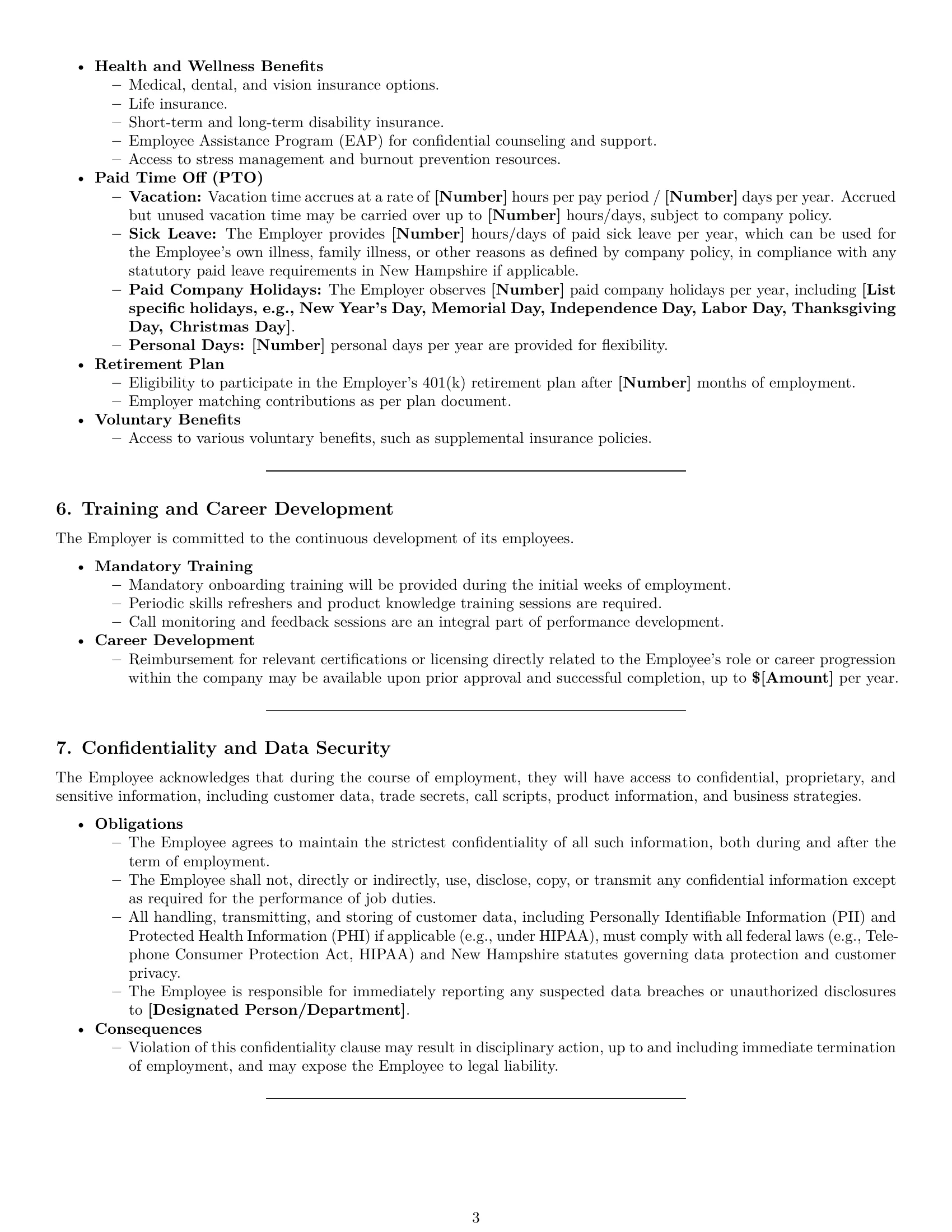 Preview page 3 of Pro New Hampshire call center representative employment contract template