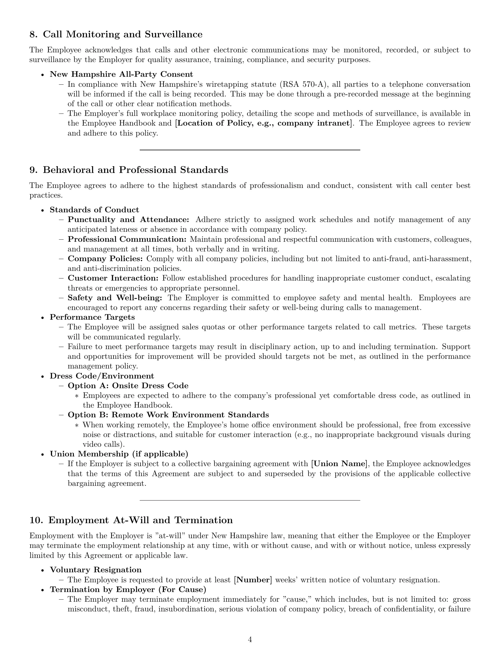 Preview page 4 of Pro New Hampshire call center representative employment contract template