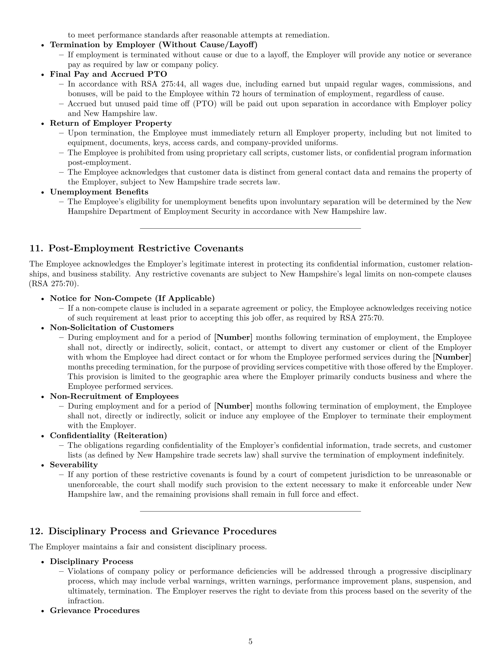 Preview page 5 of Pro New Hampshire call center representative employment contract template