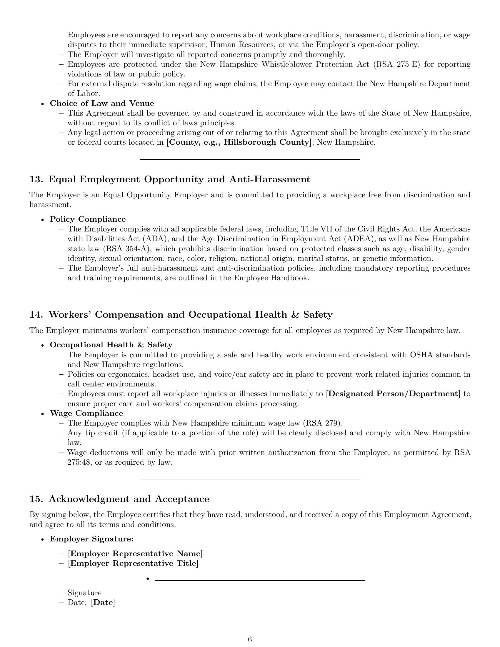 Preview page 6 of Pro New Hampshire call center representative employment contract template