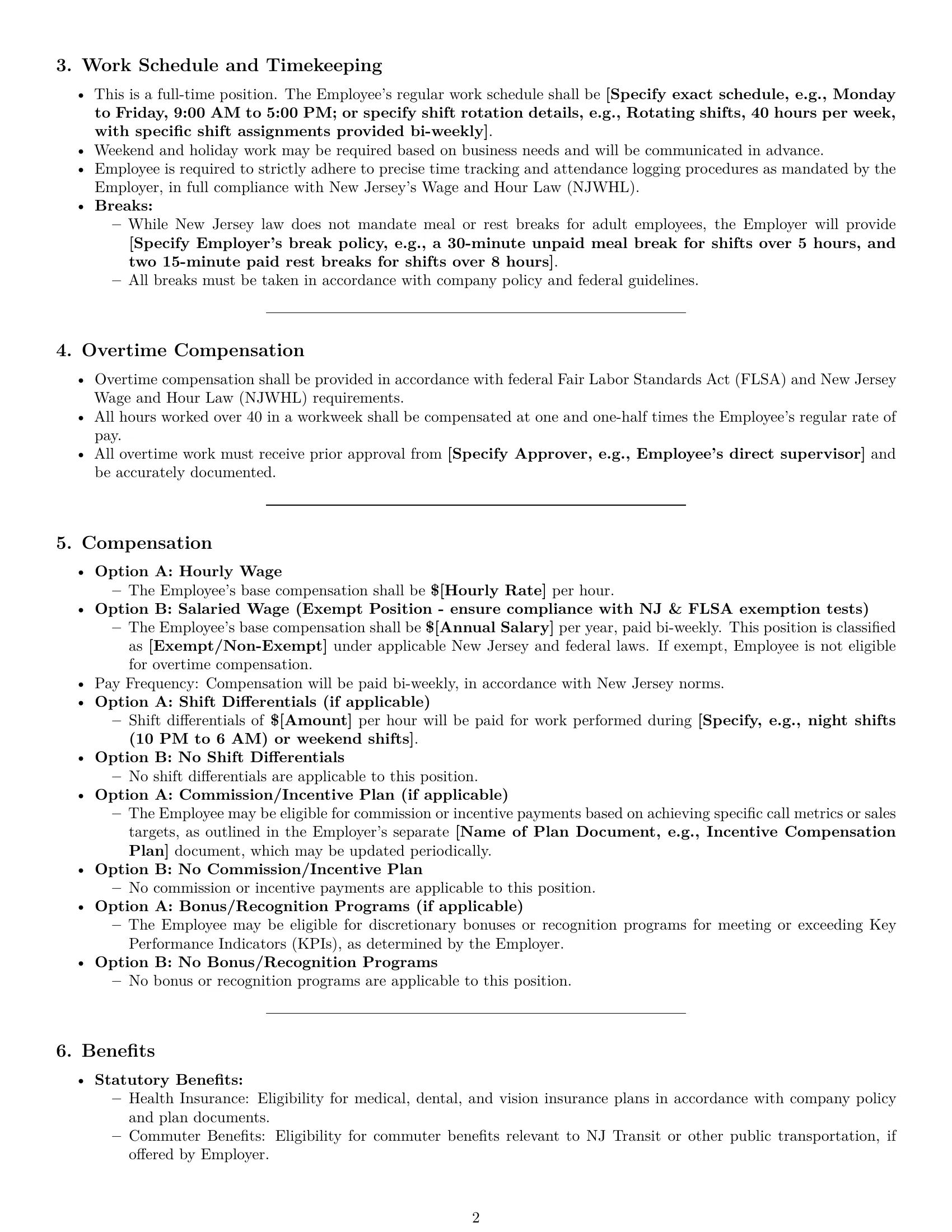 Preview page 2 of Pro New Jersey call center representative employment contract template