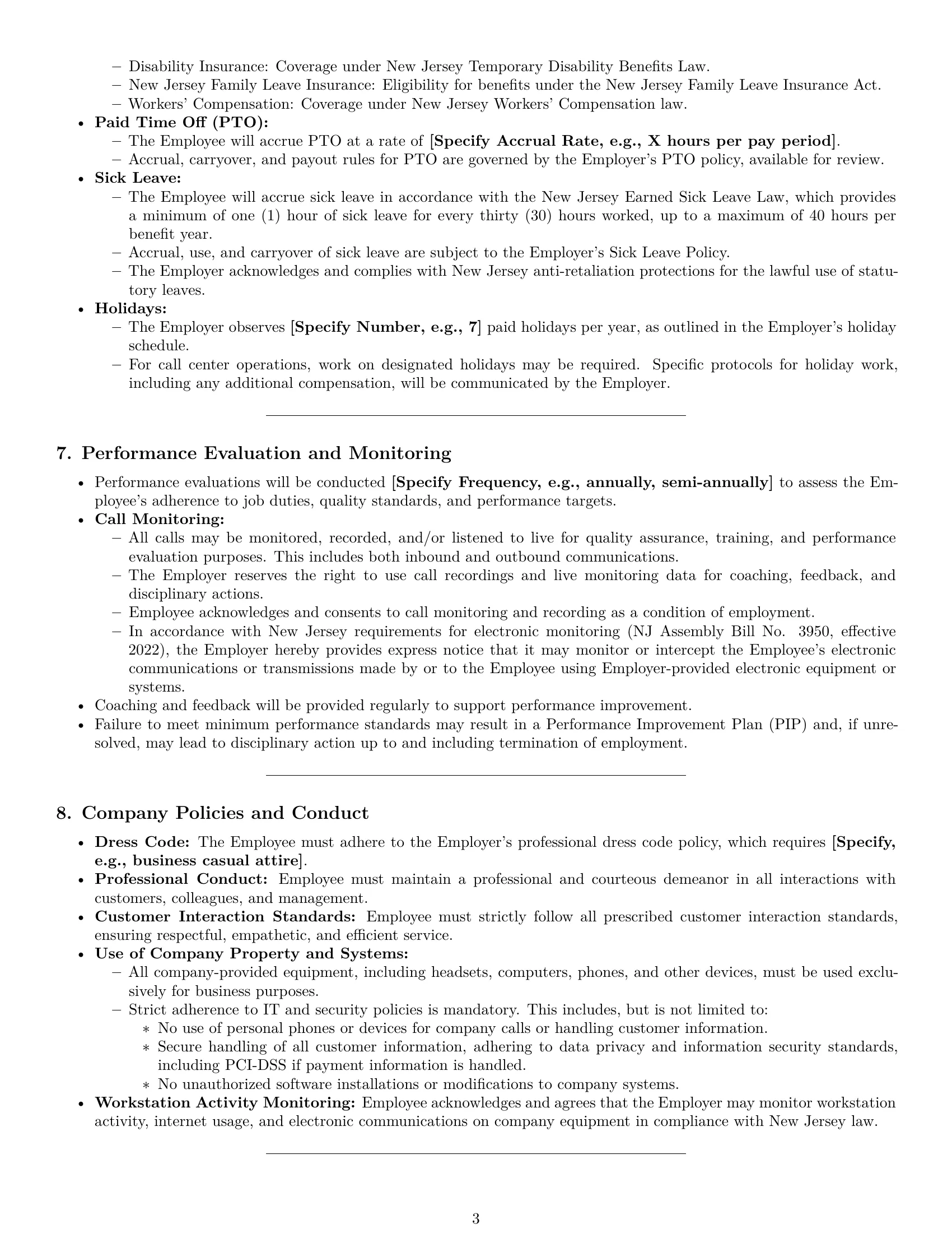 Preview page 3 of Pro New Jersey call center representative employment contract template