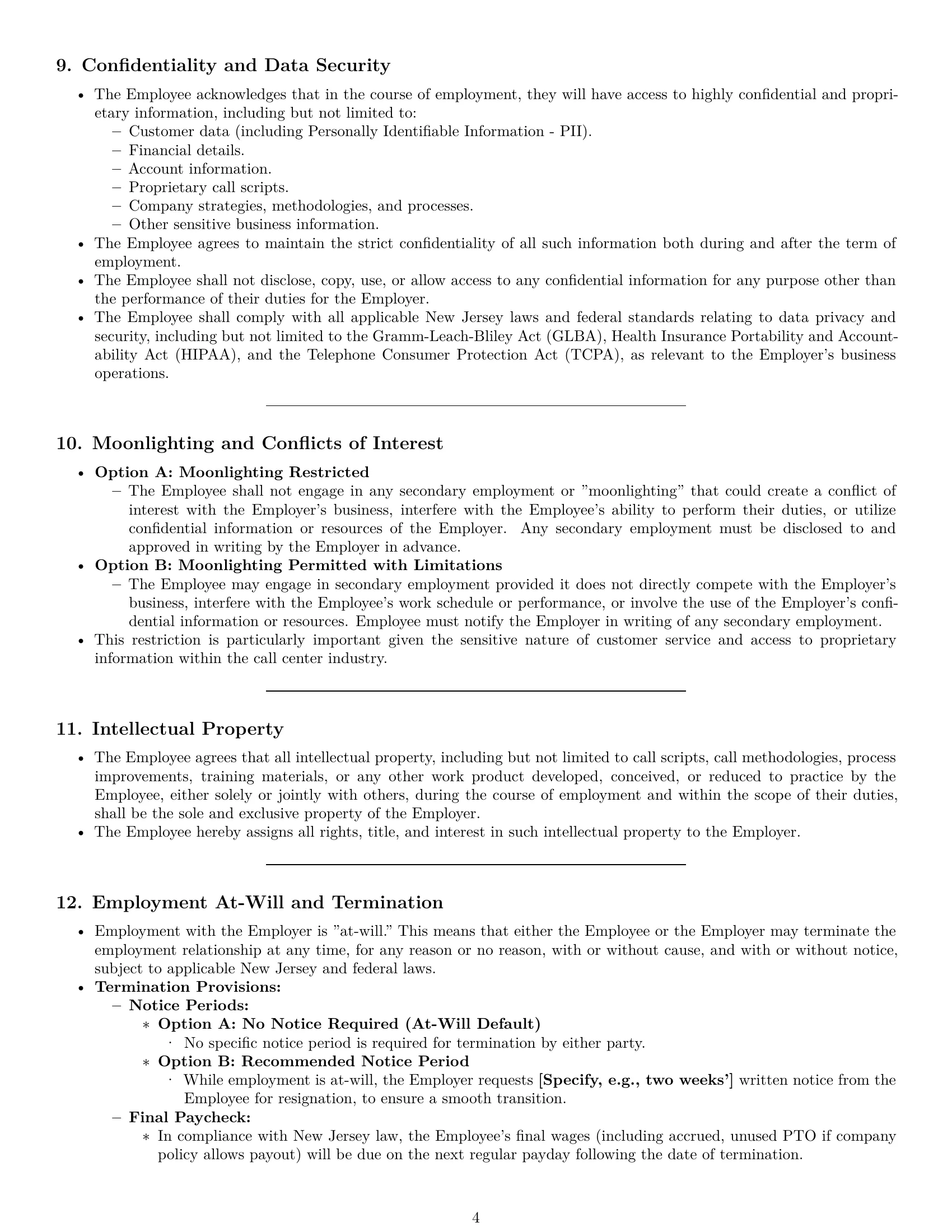 Preview page 4 of Pro New Jersey call center representative employment contract template