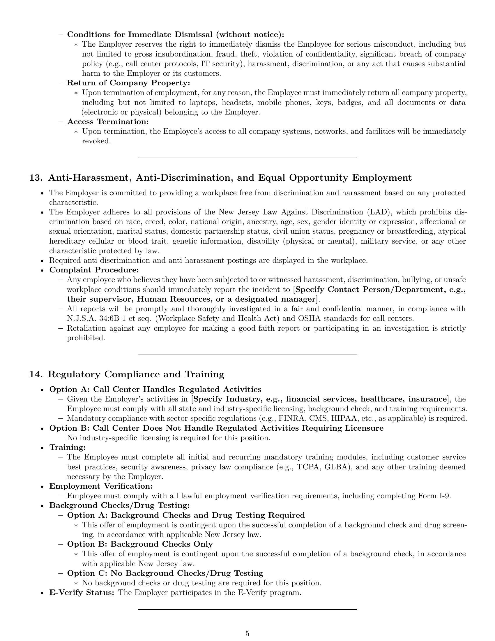 Preview page 5 of Pro New Jersey call center representative employment contract template