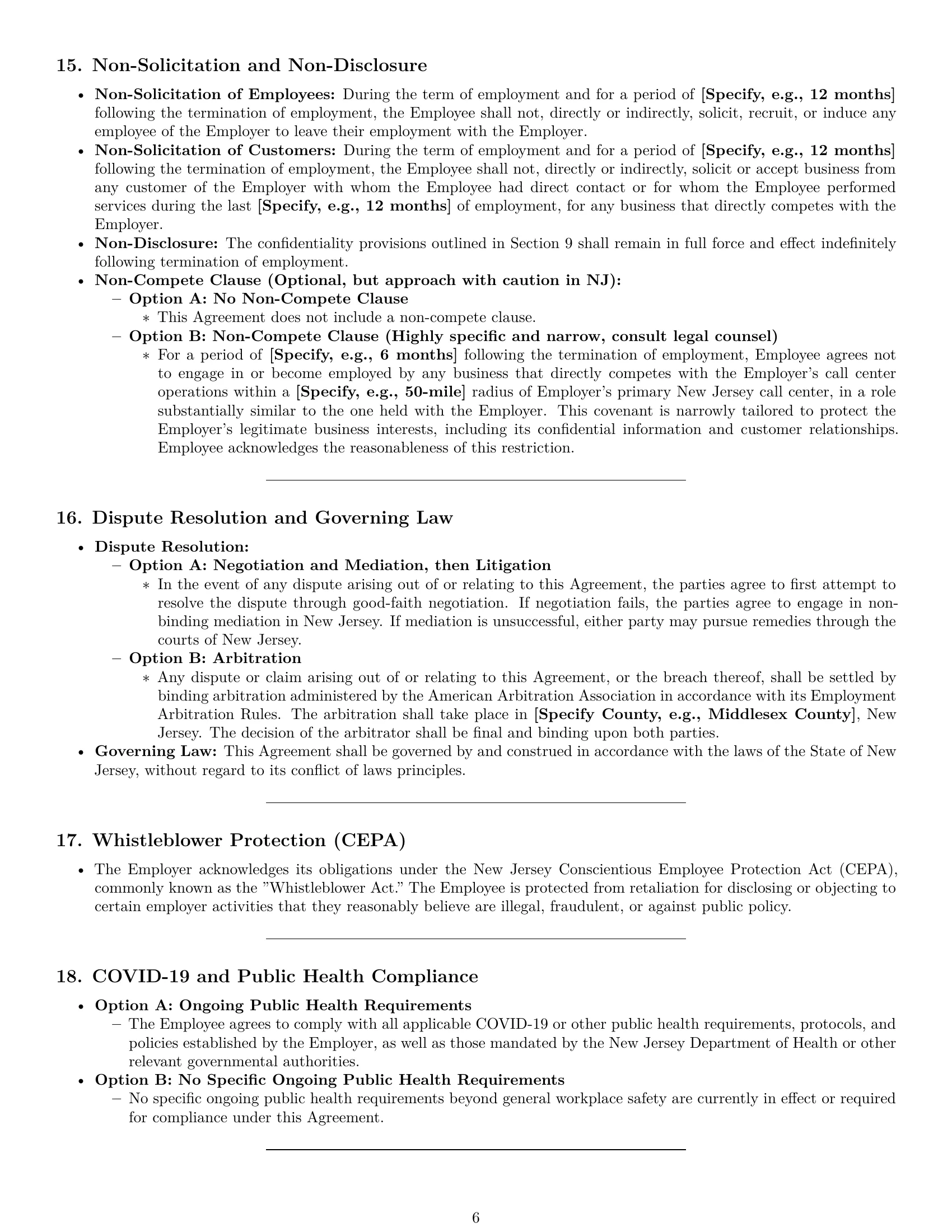 Preview page 6 of Pro New Jersey call center representative employment contract template