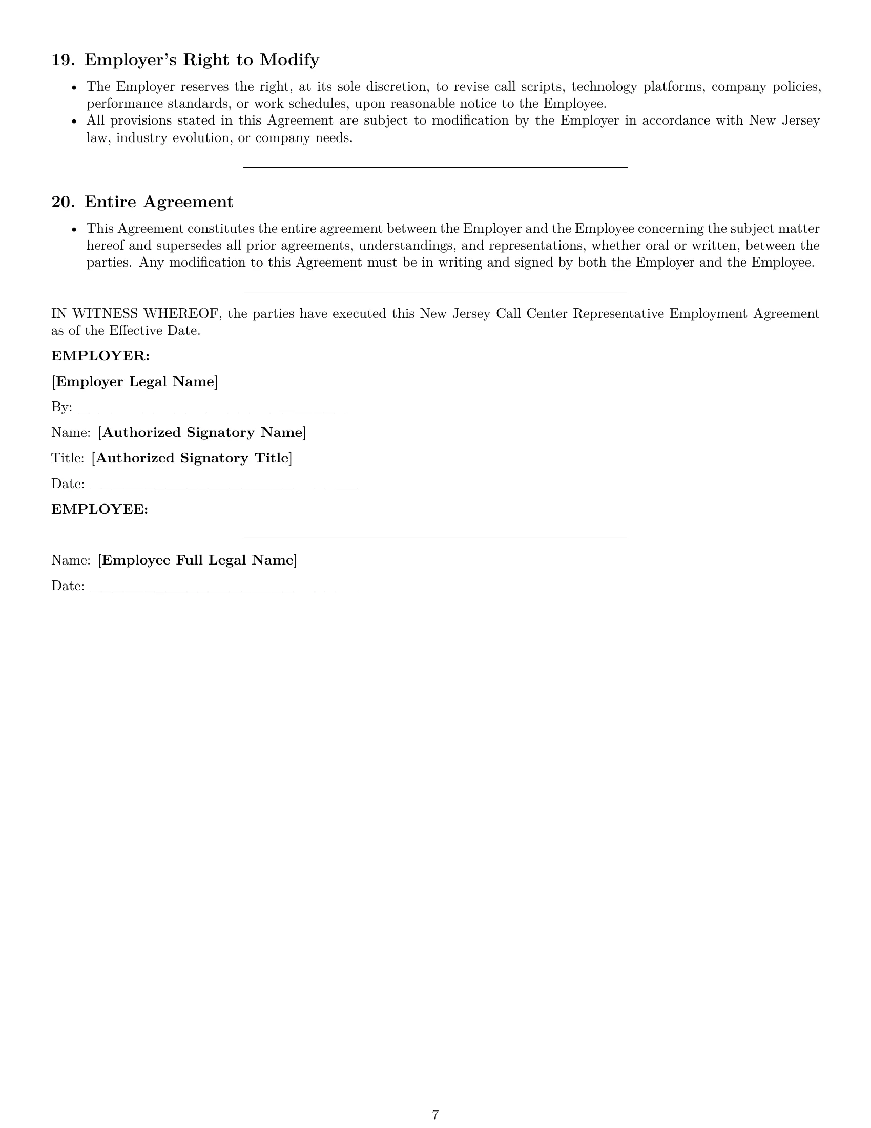 Preview page 7 of Pro New Jersey call center representative employment contract template