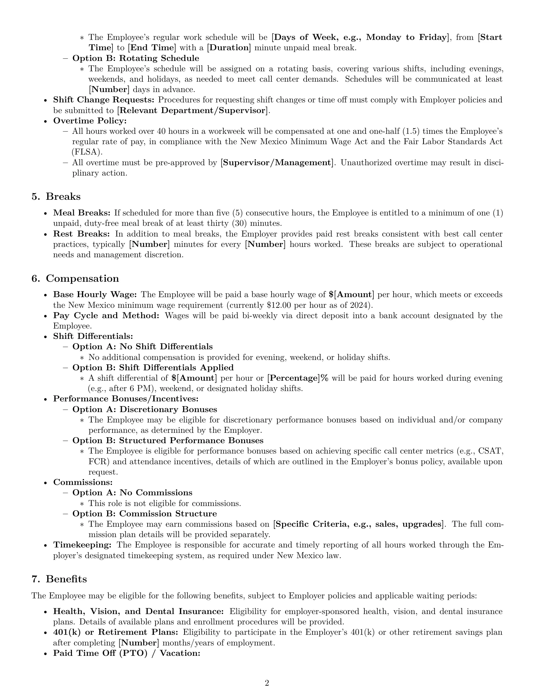 Preview page 2 of Pro New Mexico call center representative employment contract template