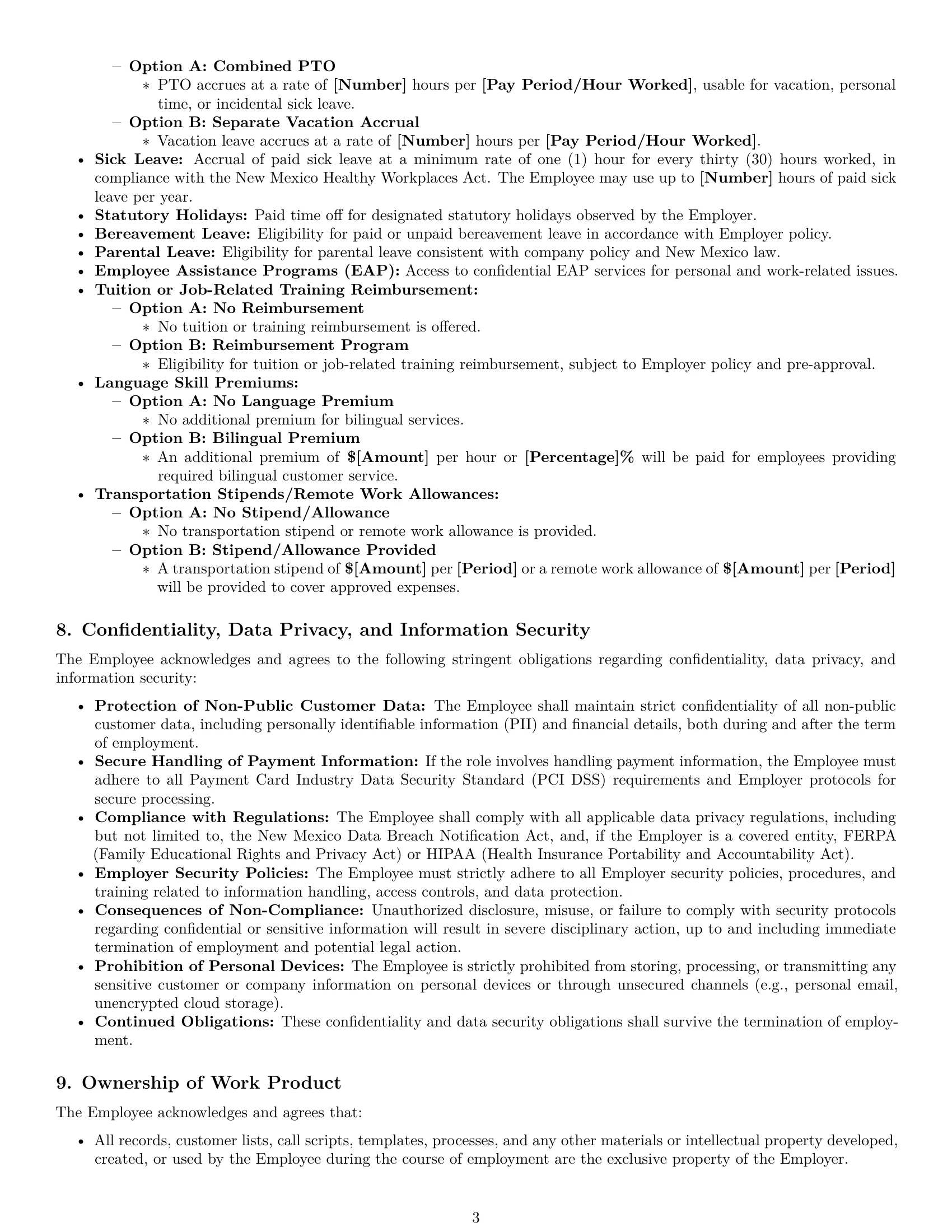 Preview page 3 of Pro New Mexico call center representative employment contract template