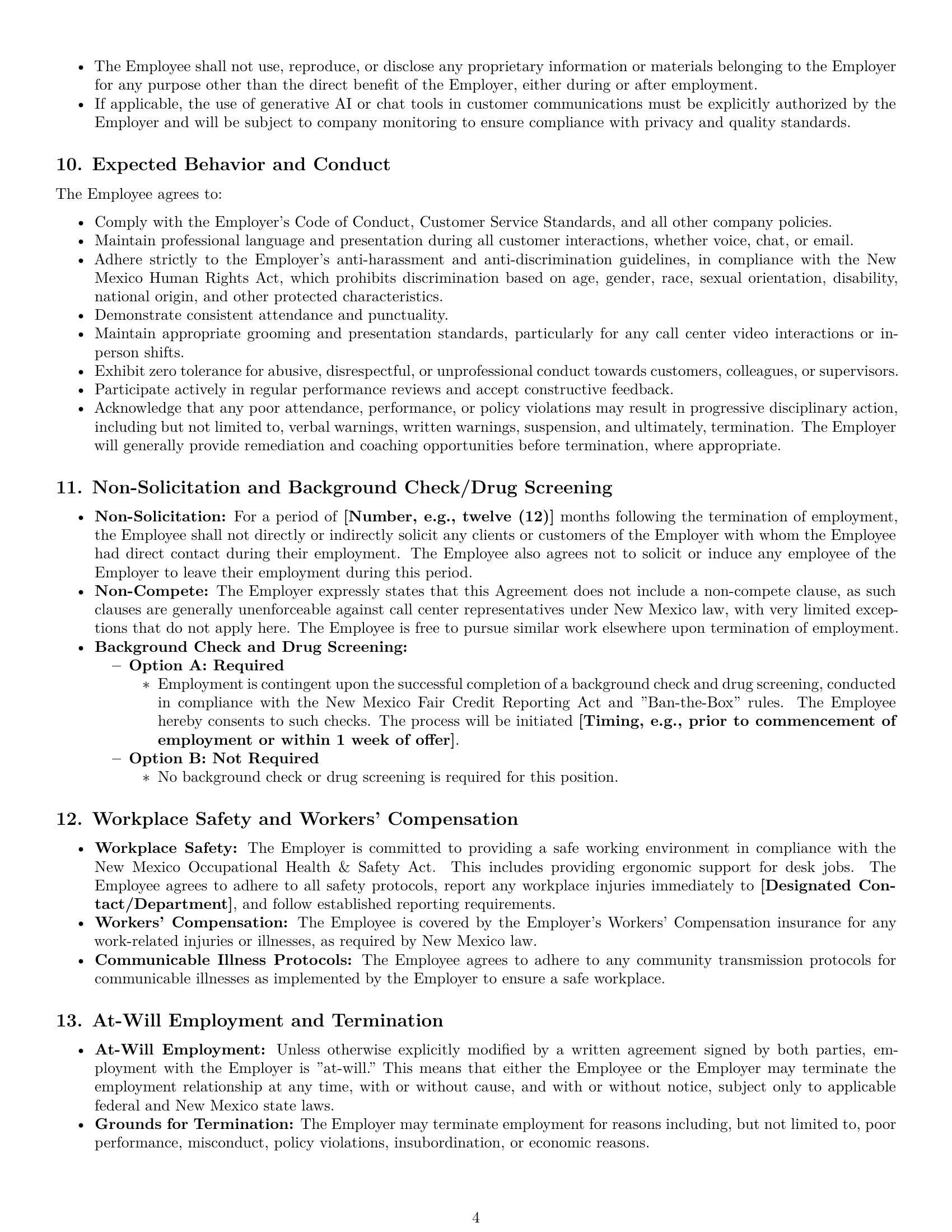Preview page 4 of Pro New Mexico call center representative employment contract template