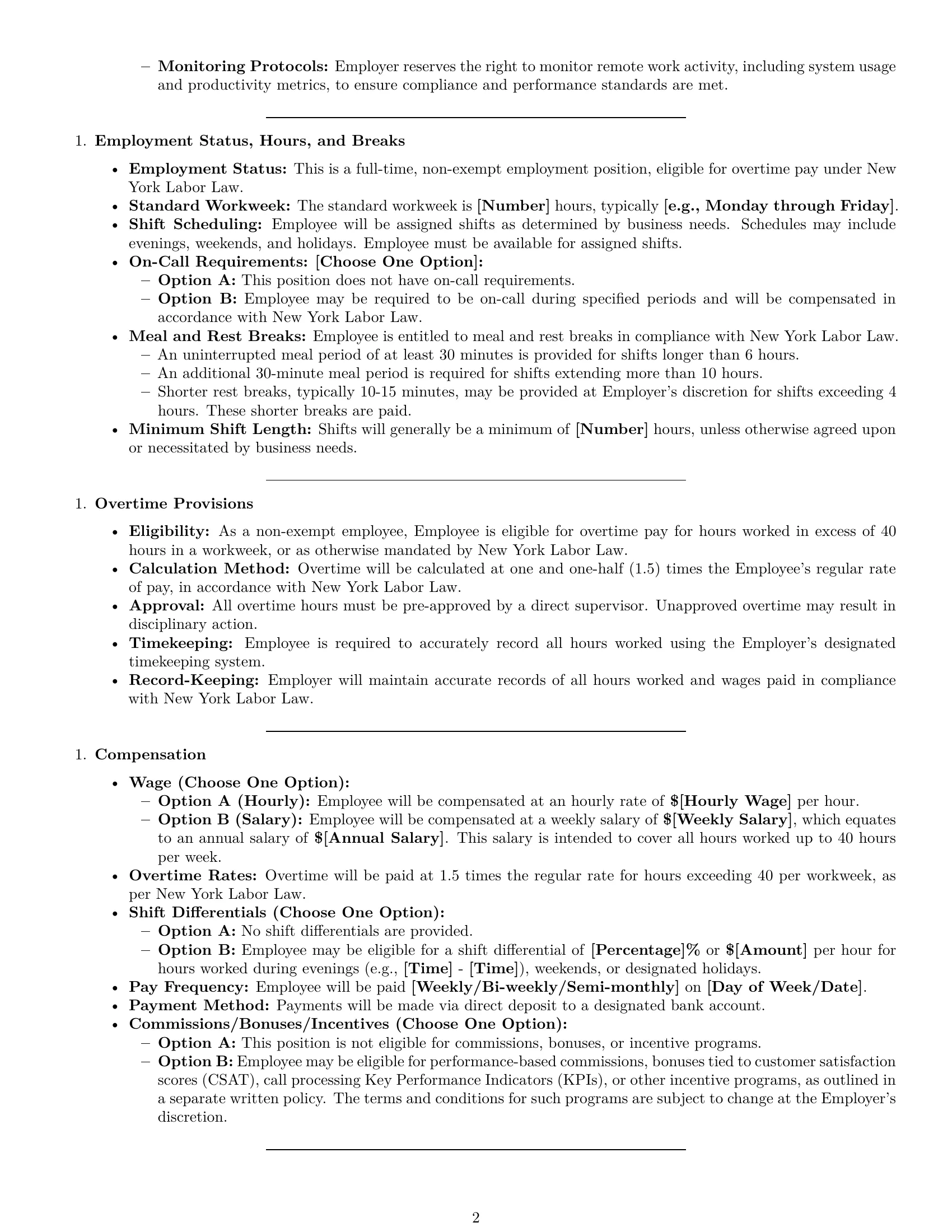Preview page 2 of Pro New York call center representative employment contract template
